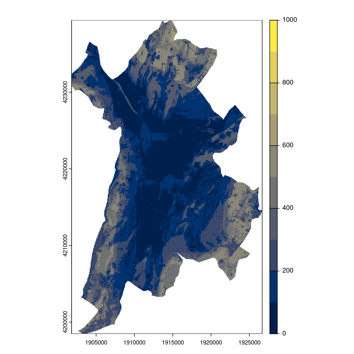 Projection des distributions potentielles contemporaine et futures jusqu'à l'horizon 2100 sous le scénario SSP5-8.5 (modèle d'ensemble, GCM IPSL).