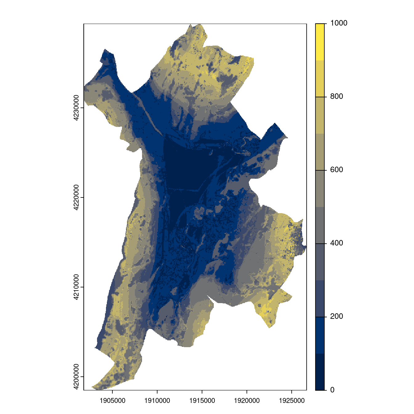 Projection des distributions potentielles contemporaine et futures jusqu'à l'horizon 2100 sous le scénario SSP5-8.5 (modèle d'ensemble, GCM IPSL).