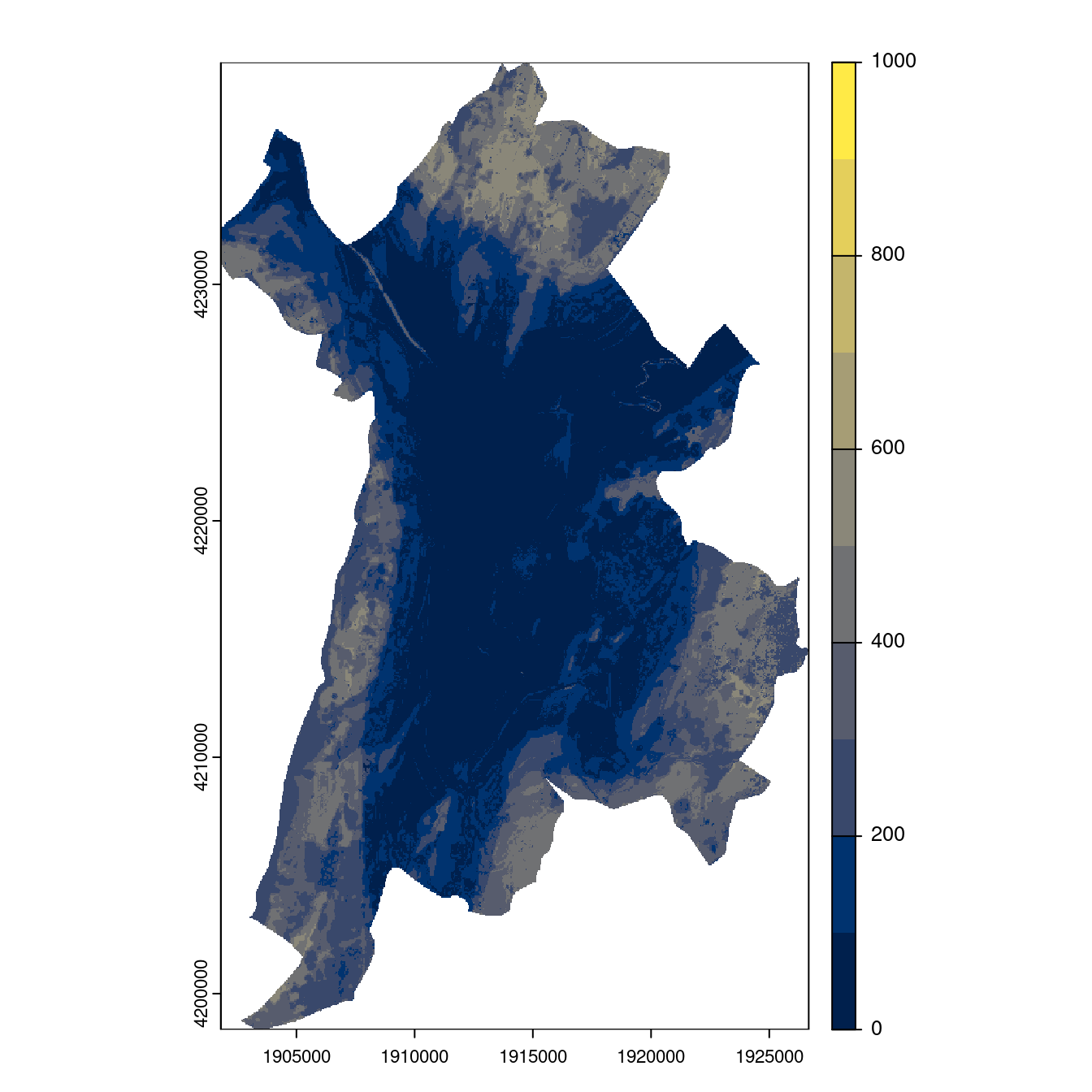 Projection des distributions potentielles contemporaine et futures jusqu'à l'horizon 2100 sous le scénario SSP5-8.5 (modèle d'ensemble, GCM IPSL).