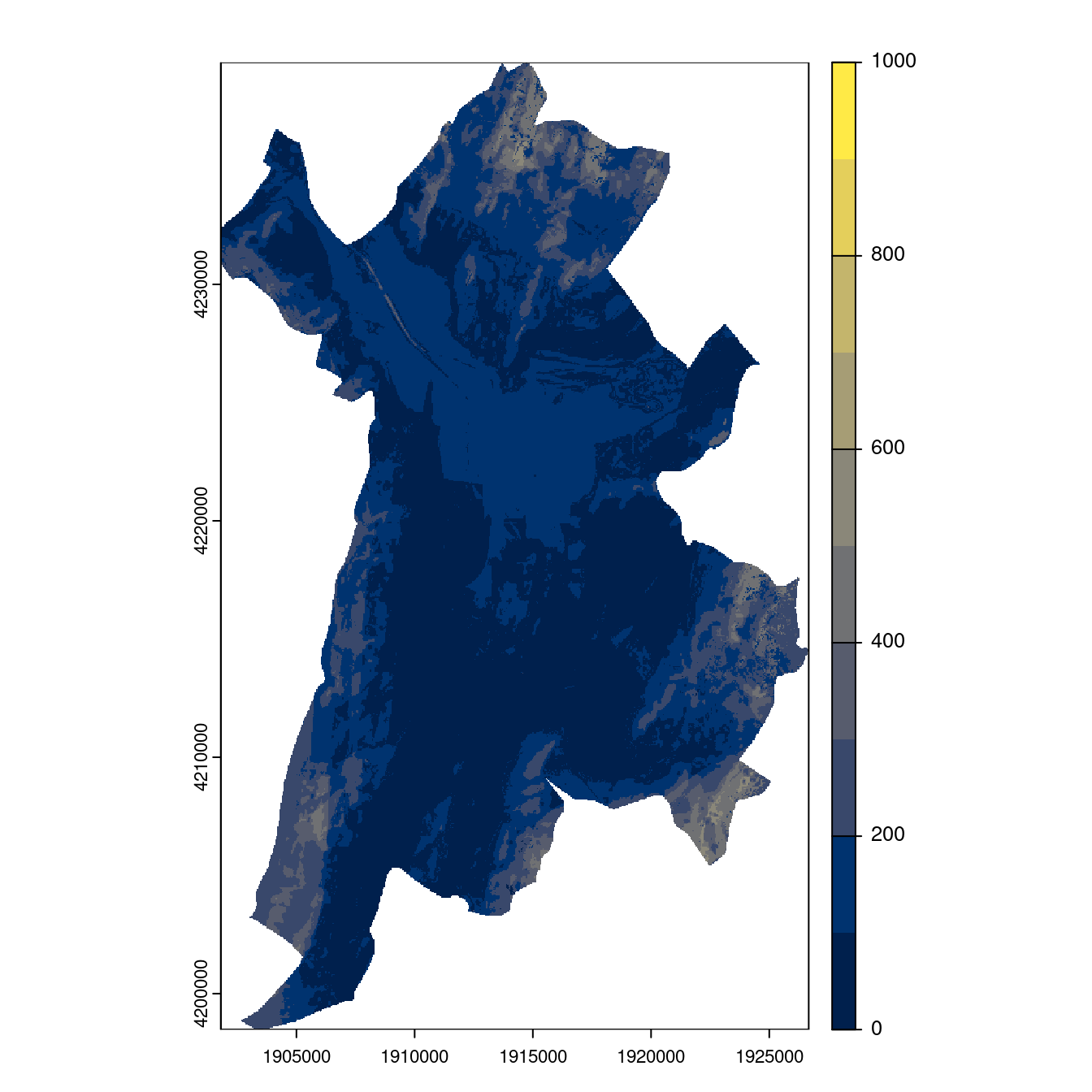 Projection des distributions potentielles contemporaine et futures jusqu'à l'horizon 2100 sous le scénario SSP5-8.5 (modèle d'ensemble, GCM IPSL).