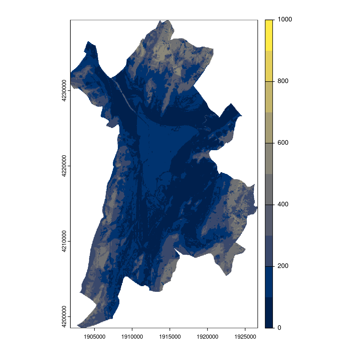 Projection des distributions potentielles contemporaine et futures jusqu'à l'horizon 2100 sous le scénario SSP5-8.5 (modèle d'ensemble, GCM IPSL).