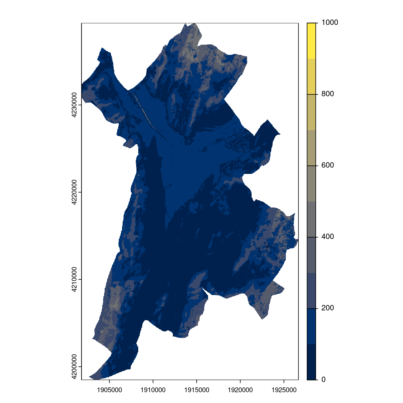 Projection des distributions potentielles contemporaine et futures jusqu'à l'horizon 2100 sous le scénario SSP5-8.5 (modèle d'ensemble, GCM IPSL).