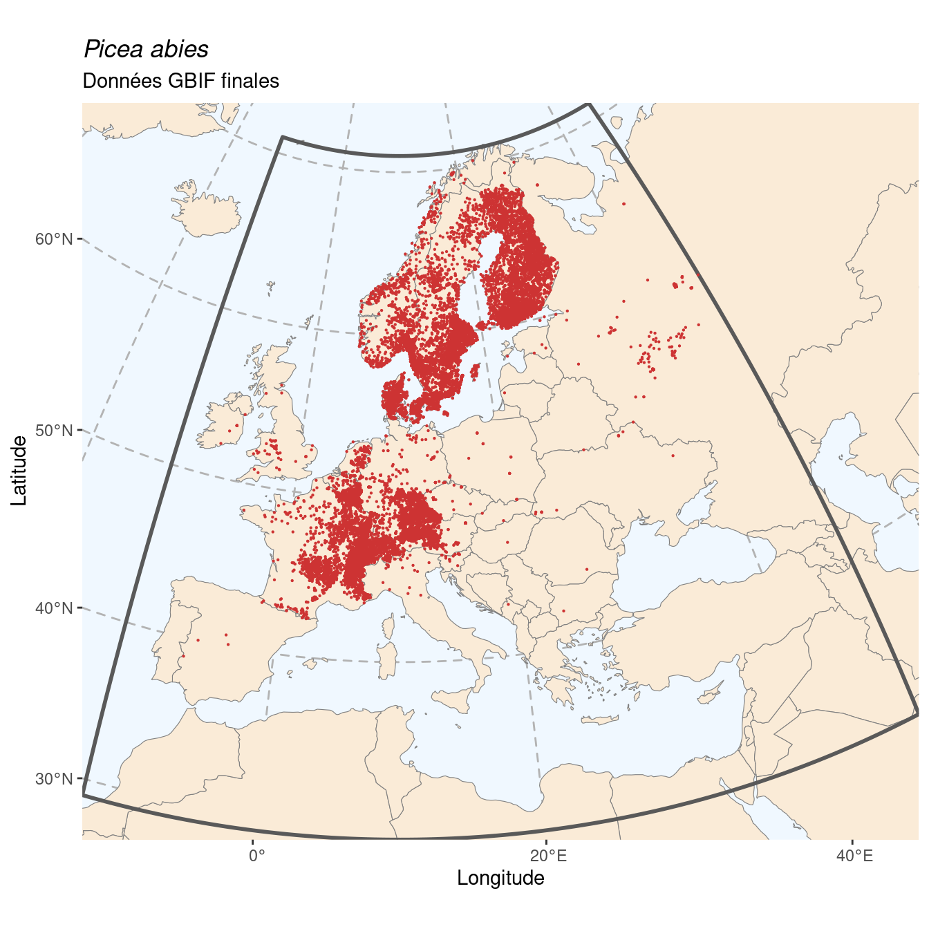 Occurrence de Picea abies dans la région d'endémisme après sous-échantillonnage éventuel.