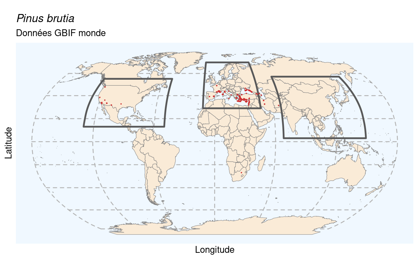 Occurrences de Pinus brutia dans le monde.