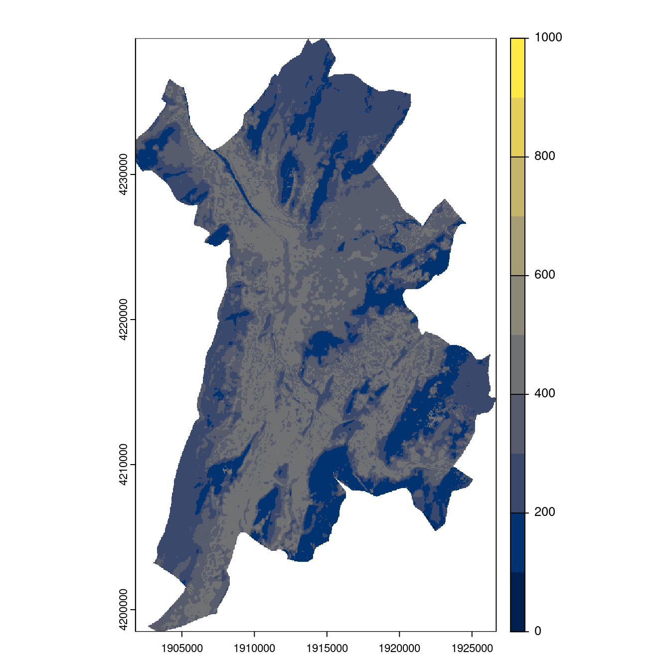 Projection des distributions potentielles contemporaine et futures jusqu'à l'horizon 2100 sous le scénario SSP5-8.5 (modèle d'ensemble, GCM IPSL).