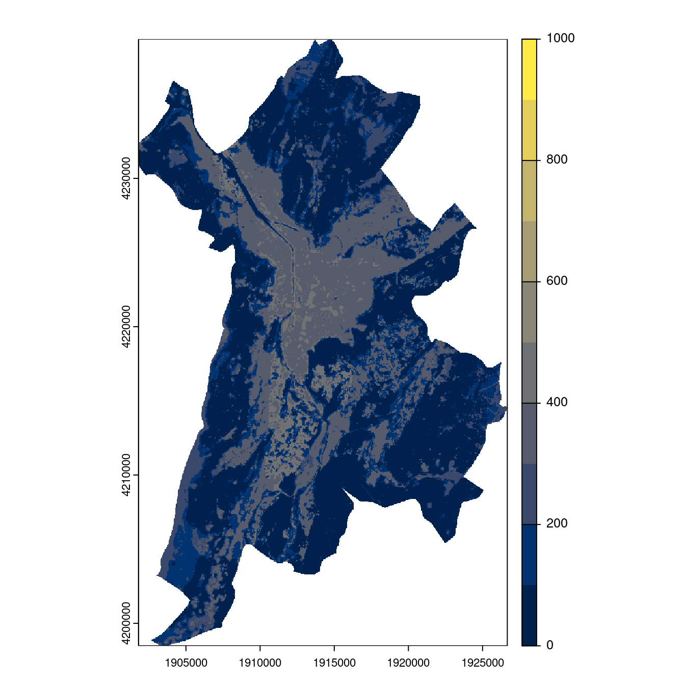 Projection des distributions potentielles contemporaine et futures jusqu'à l'horizon 2100 sous le scénario SSP5-8.5 (modèle d'ensemble, GCM IPSL).