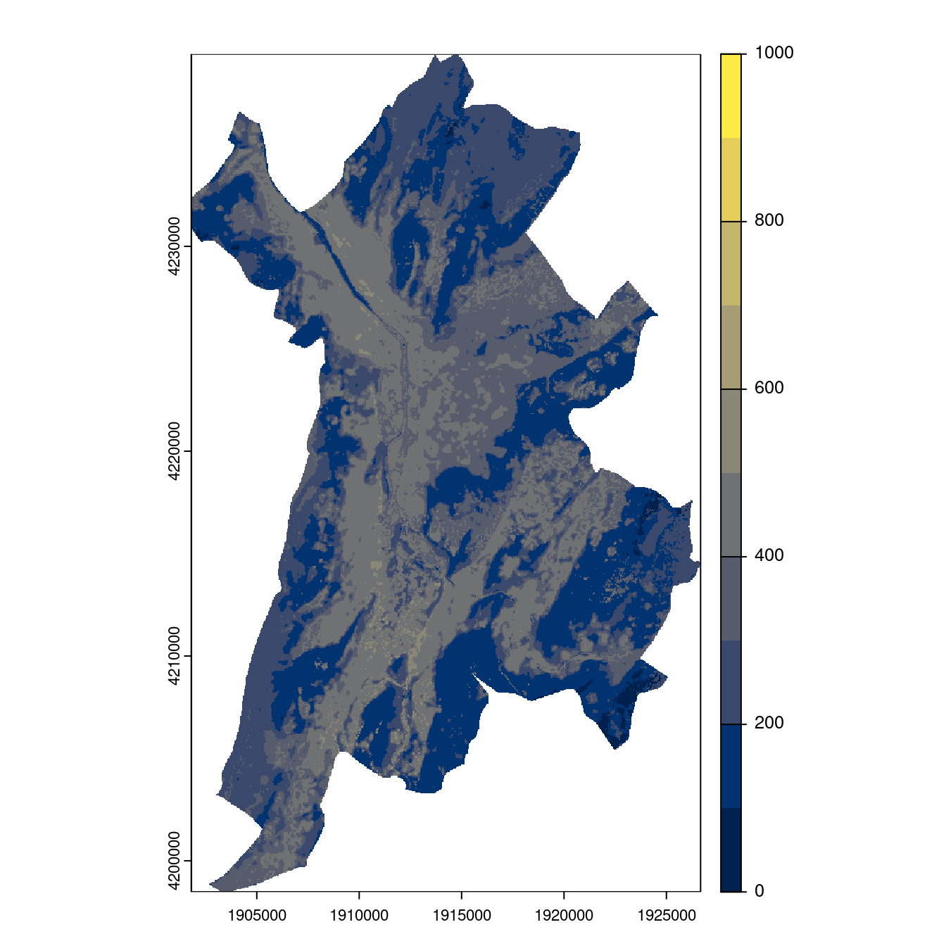 Projection des distributions potentielles contemporaine et futures jusqu'à l'horizon 2100 sous le scénario SSP5-8.5 (modèle d'ensemble, GCM IPSL).