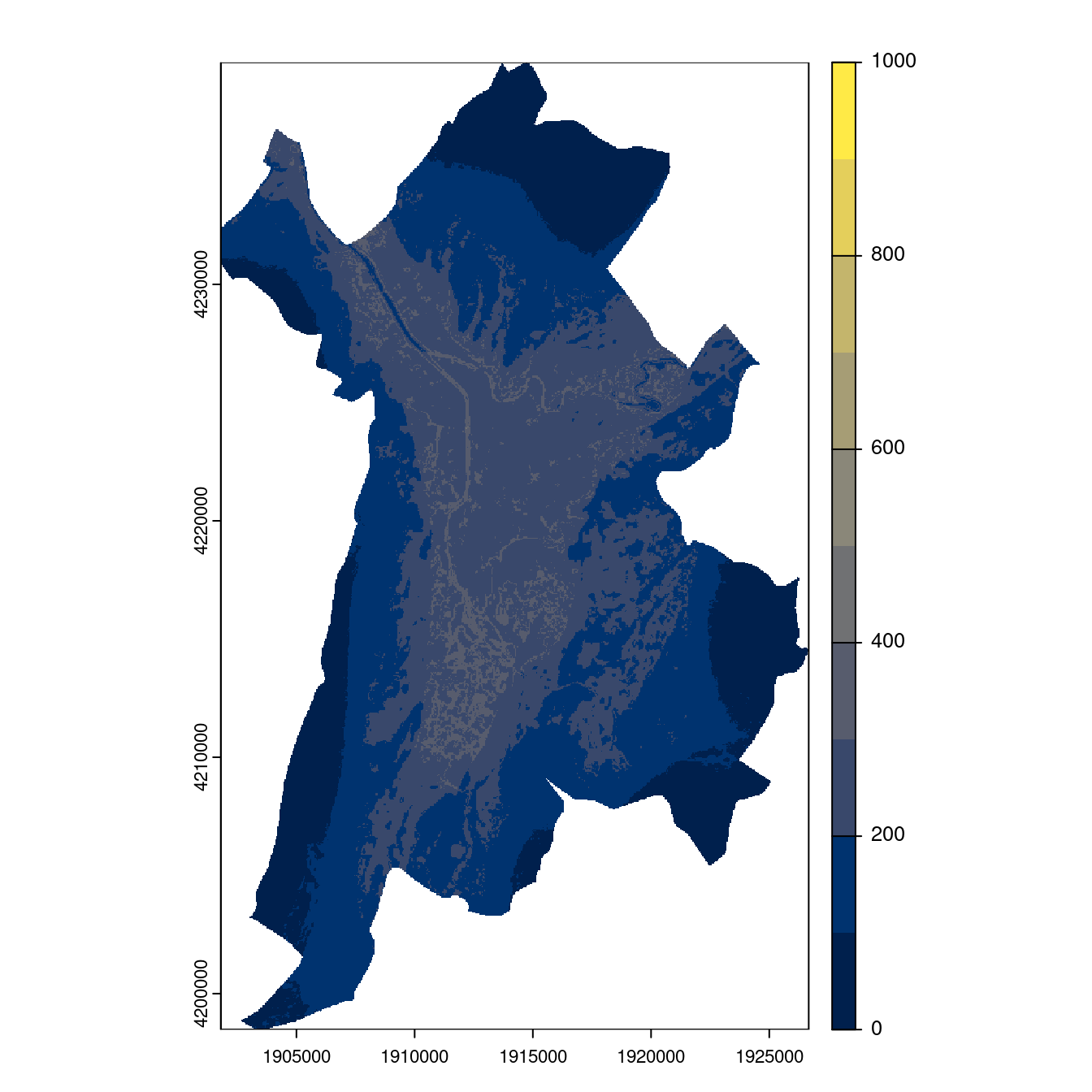Projection des distributions potentielles contemporaine et futures jusqu'à l'horizon 2100 sous le scénario SSP5-8.5 (modèle d'ensemble, GCM IPSL).