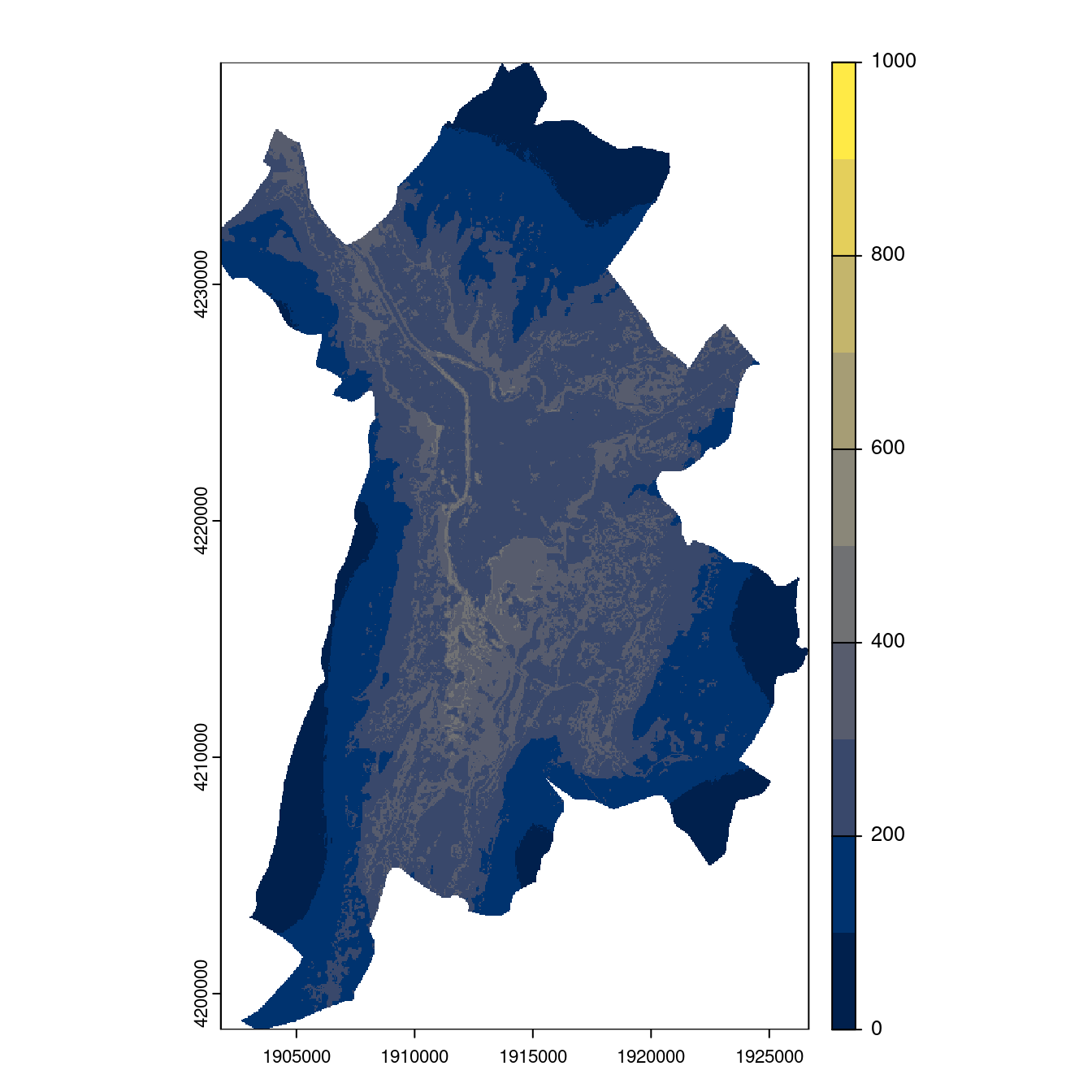 Projection des distributions potentielles contemporaine et futures jusqu'à l'horizon 2100 sous le scénario SSP5-8.5 (modèle d'ensemble, GCM IPSL).