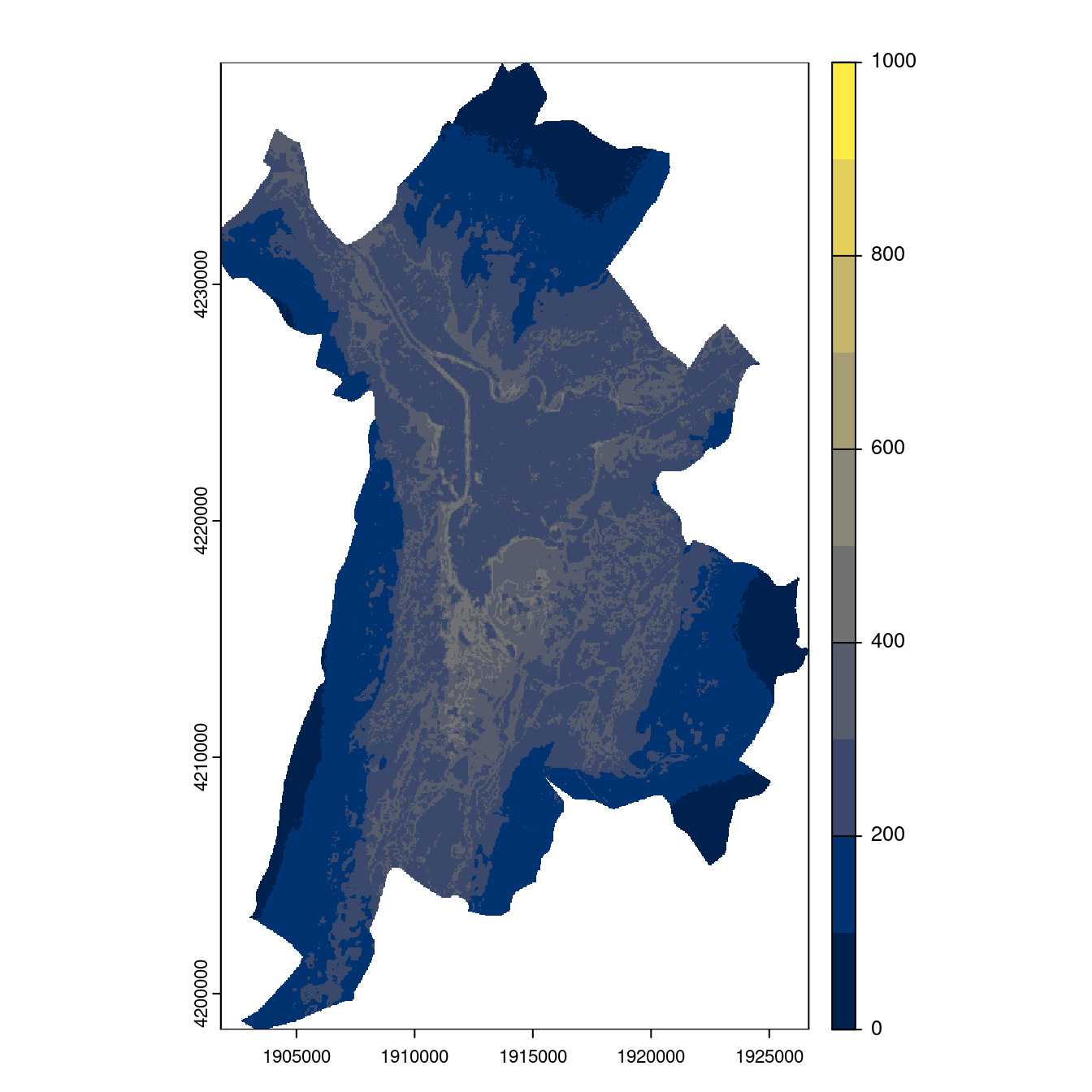 Projection des distributions potentielles contemporaine et futures jusqu'à l'horizon 2100 sous le scénario SSP5-8.5 (modèle d'ensemble, GCM IPSL).