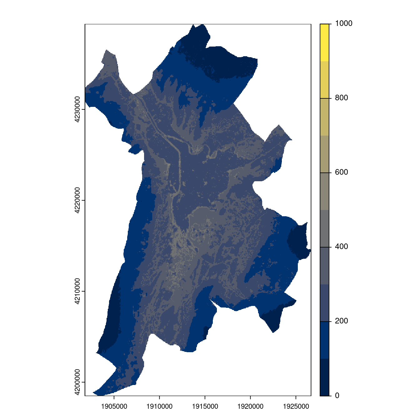 Projection des distributions potentielles contemporaine et futures jusqu'à l'horizon 2100 sous le scénario SSP5-8.5 (modèle d'ensemble, GCM IPSL).