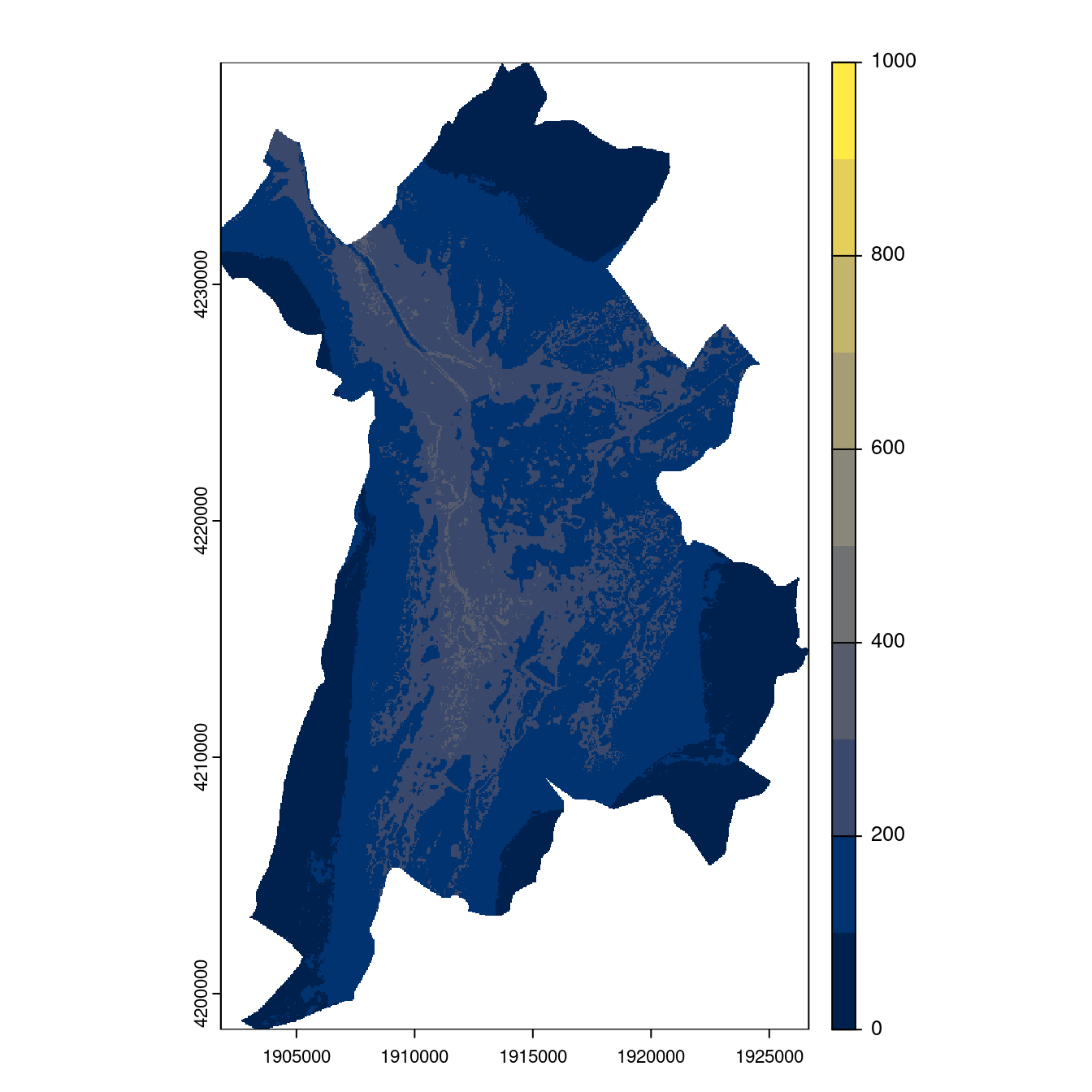 Projection des distributions potentielles contemporaine et futures jusqu'à l'horizon 2100 sous le scénario SSP5-8.5 (modèle d'ensemble, GCM IPSL).