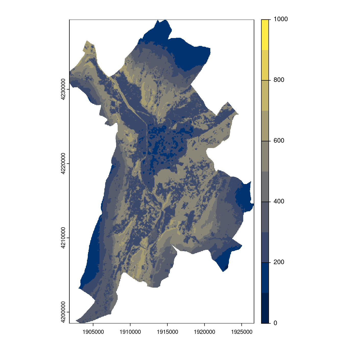 Projection des distributions potentielles contemporaine et futures jusqu'à l'horizon 2100 sous le scénario SSP5-8.5 (modèle d'ensemble, GCM IPSL).