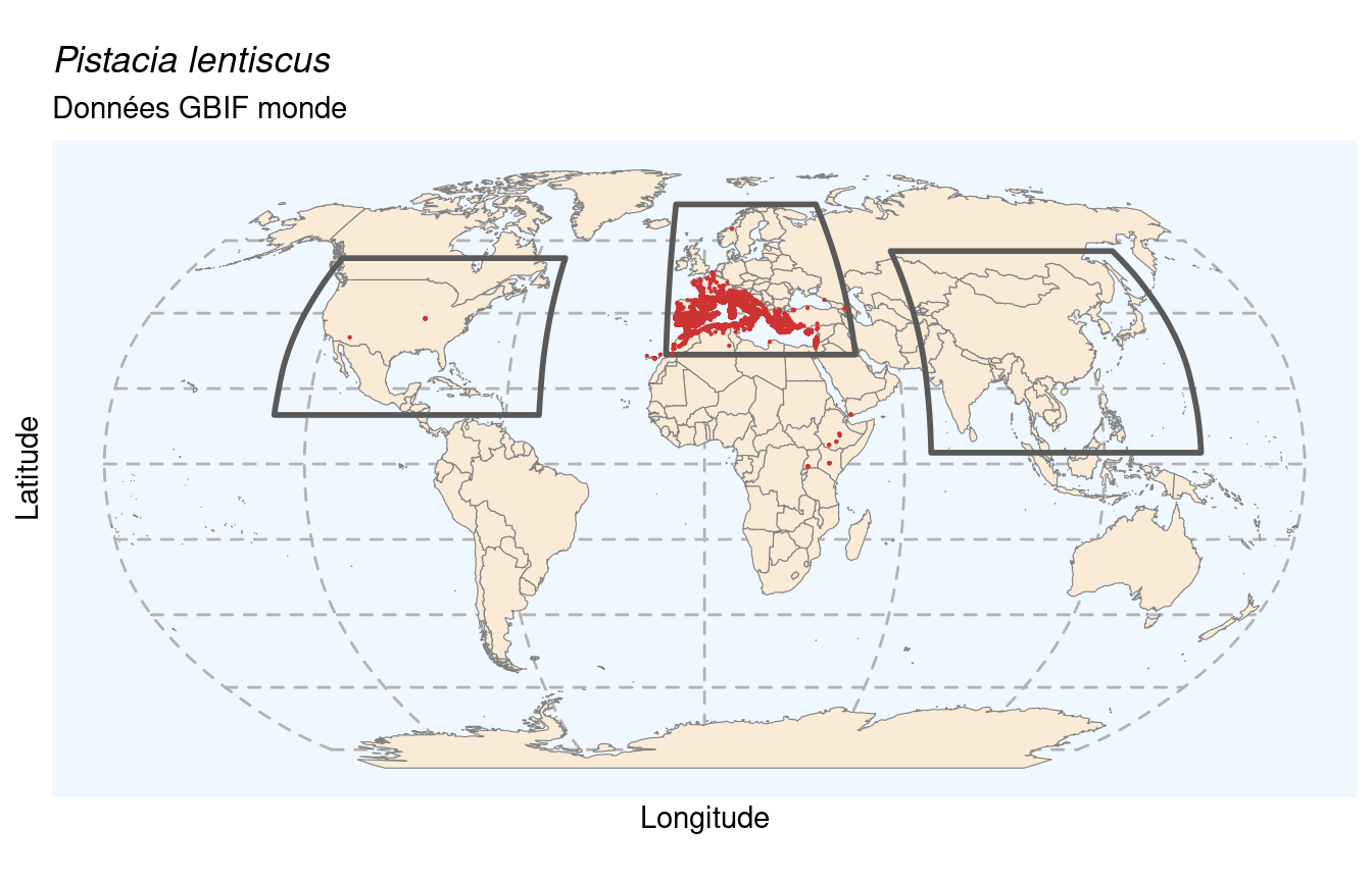 Occurrences de Pistacia lentiscus dans le monde.
