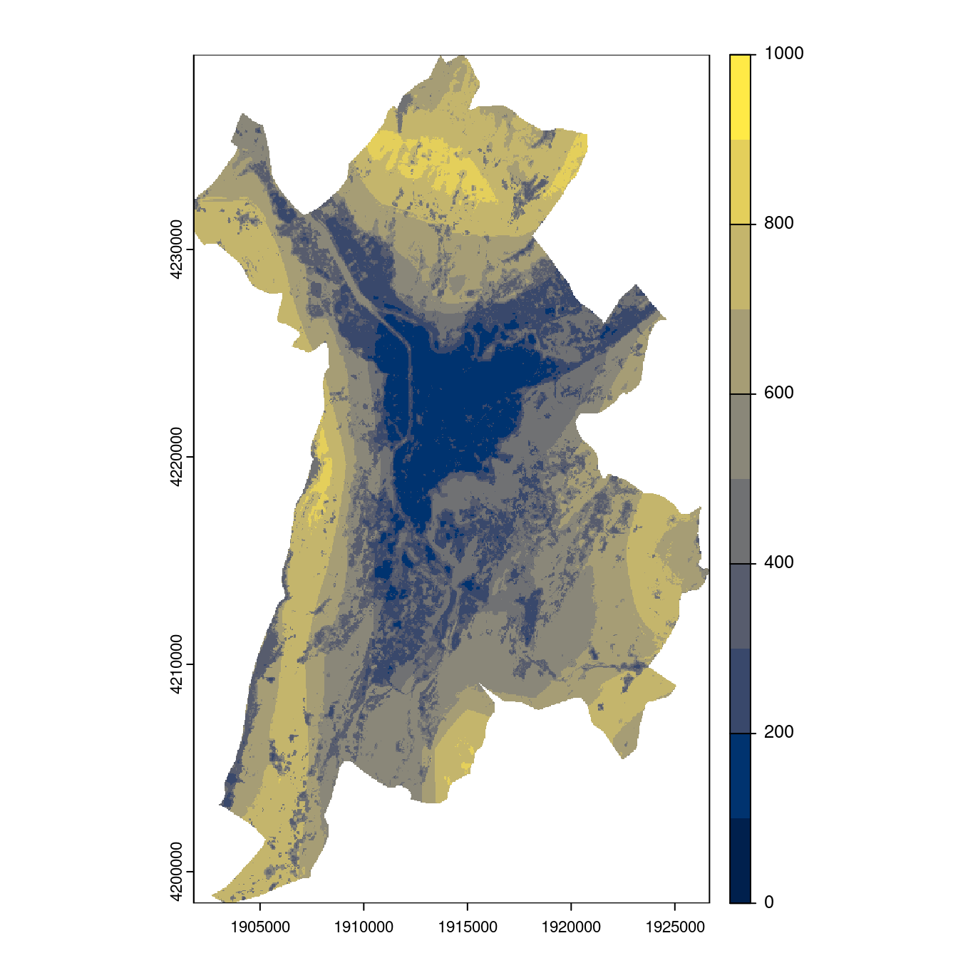 Projection des distributions potentielles contemporaine et futures jusqu'à l'horizon 2100 sous le scénario SSP5-8.5 (modèle d'ensemble, GCM IPSL).