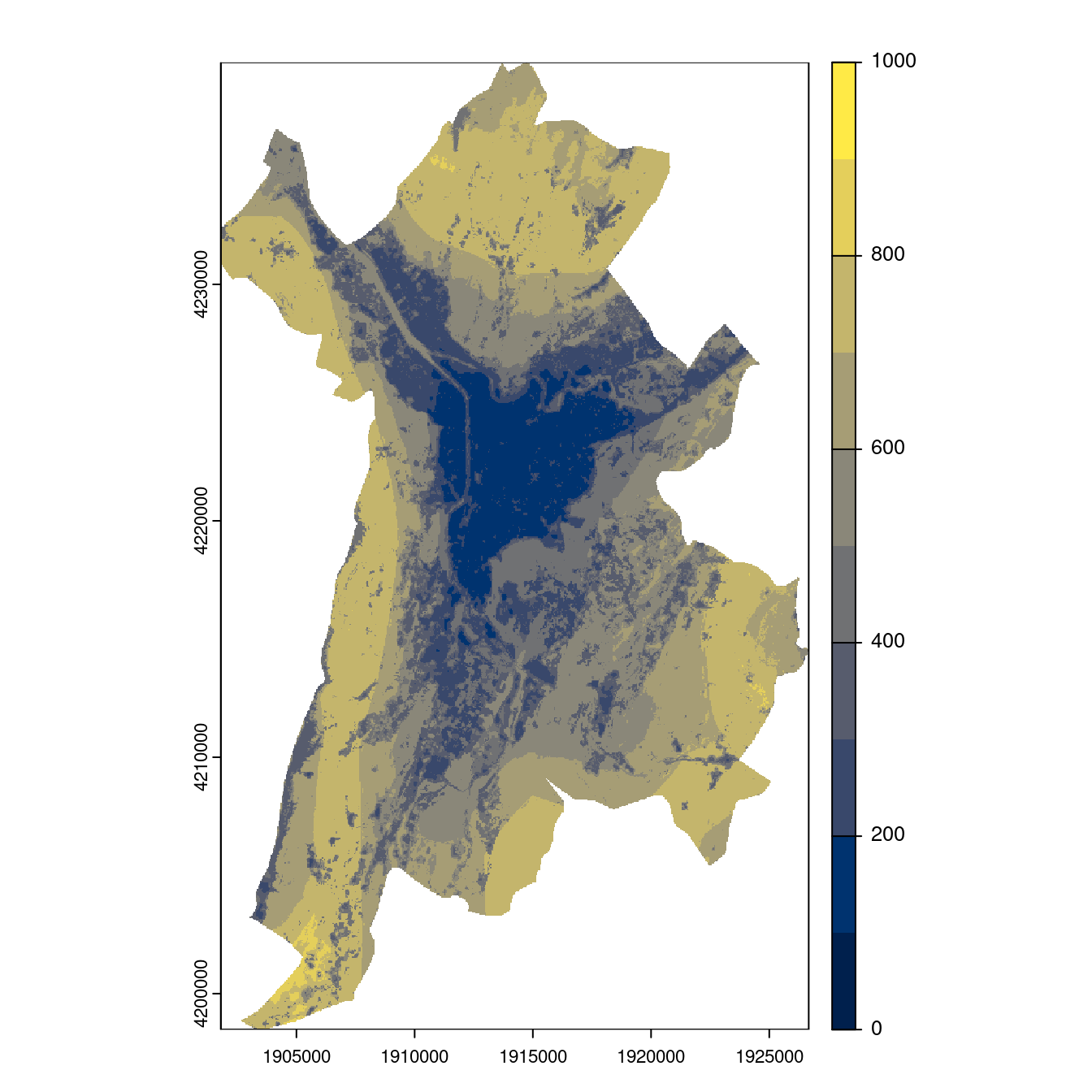 Projection des distributions potentielles contemporaine et futures jusqu'à l'horizon 2100 sous le scénario SSP5-8.5 (modèle d'ensemble, GCM IPSL).