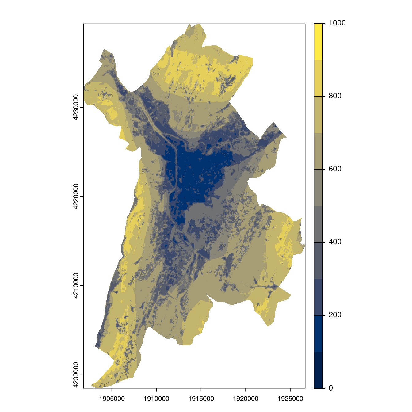 Projection des distributions potentielles contemporaine et futures jusqu'à l'horizon 2100 sous le scénario SSP5-8.5 (modèle d'ensemble, GCM IPSL).