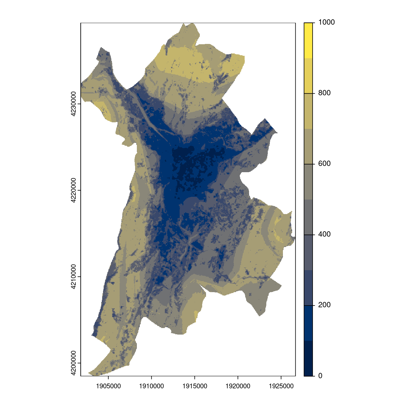 Projection des distributions potentielles contemporaine et futures jusqu'à l'horizon 2100 sous le scénario SSP5-8.5 (modèle d'ensemble, GCM IPSL).