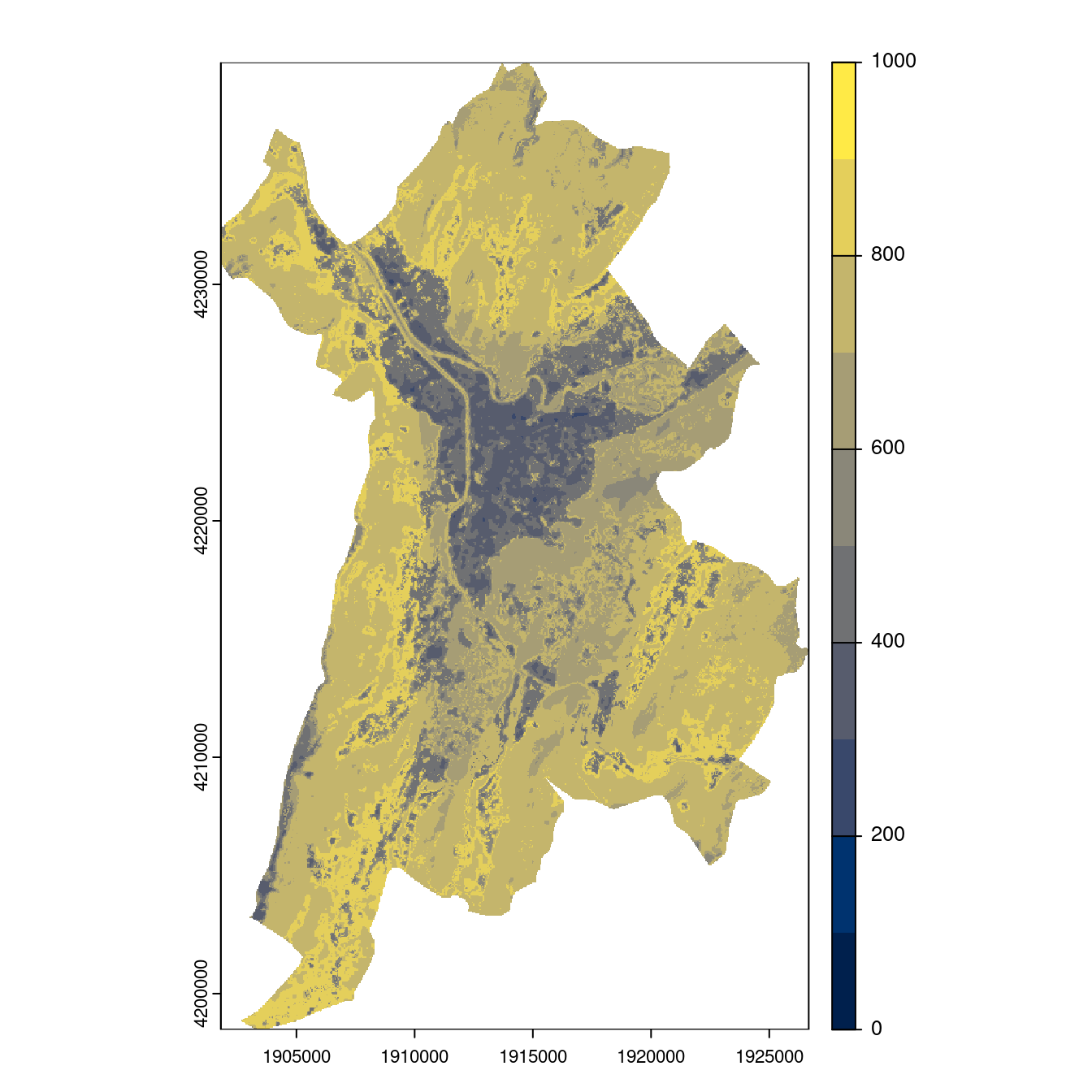 Projection des distributions potentielles contemporaine et futures jusqu'à l'horizon 2100 sous le scénario SSP5-8.5 (modèle d'ensemble, GCM IPSL).