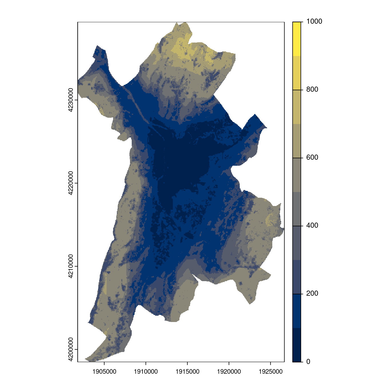 Projection des distributions potentielles contemporaine et futures jusqu'à l'horizon 2100 sous le scénario SSP5-8.5 (modèle d'ensemble, GCM IPSL).
