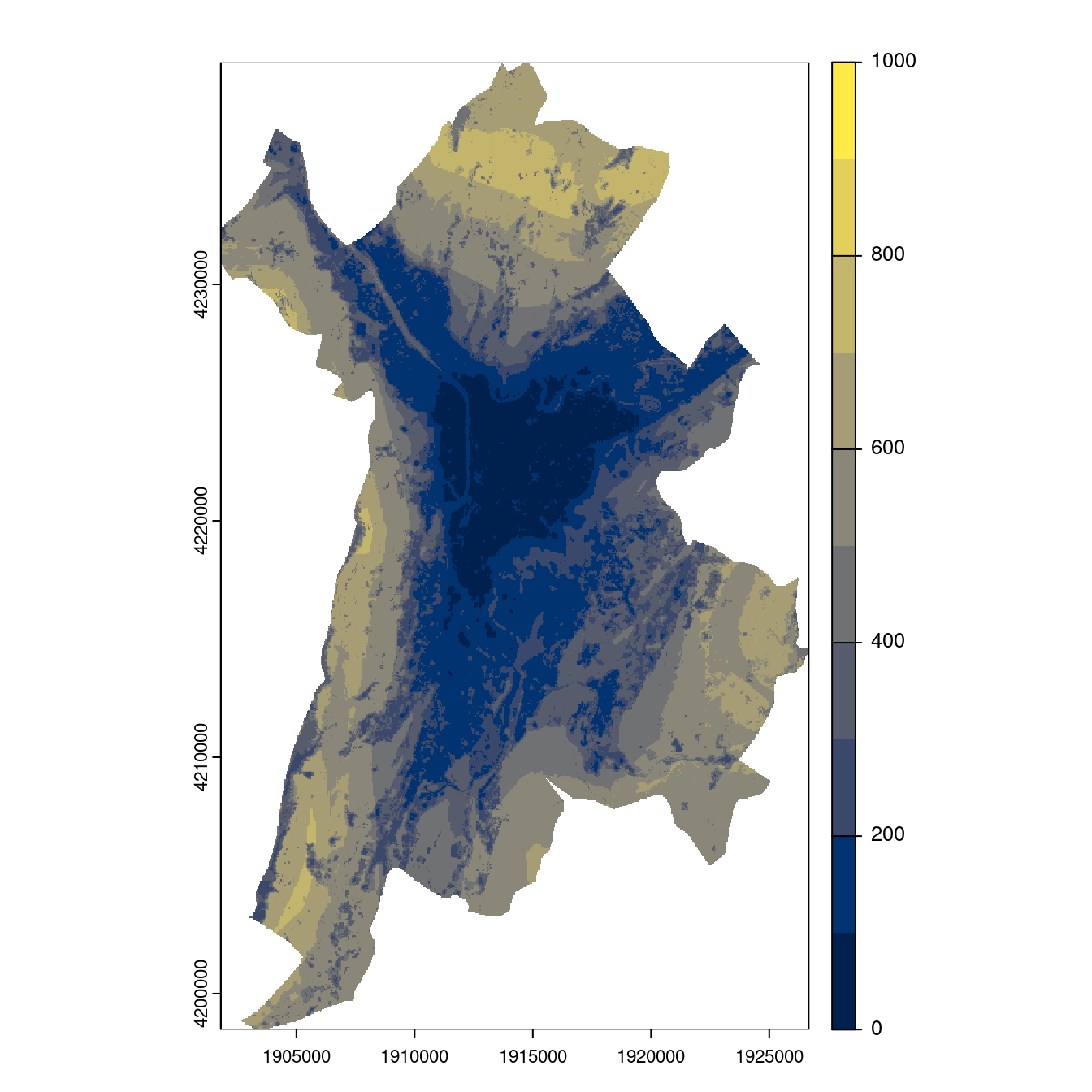 Projection des distributions potentielles contemporaine et futures jusqu'à l'horizon 2100 sous le scénario SSP5-8.5 (modèle d'ensemble, GCM IPSL).