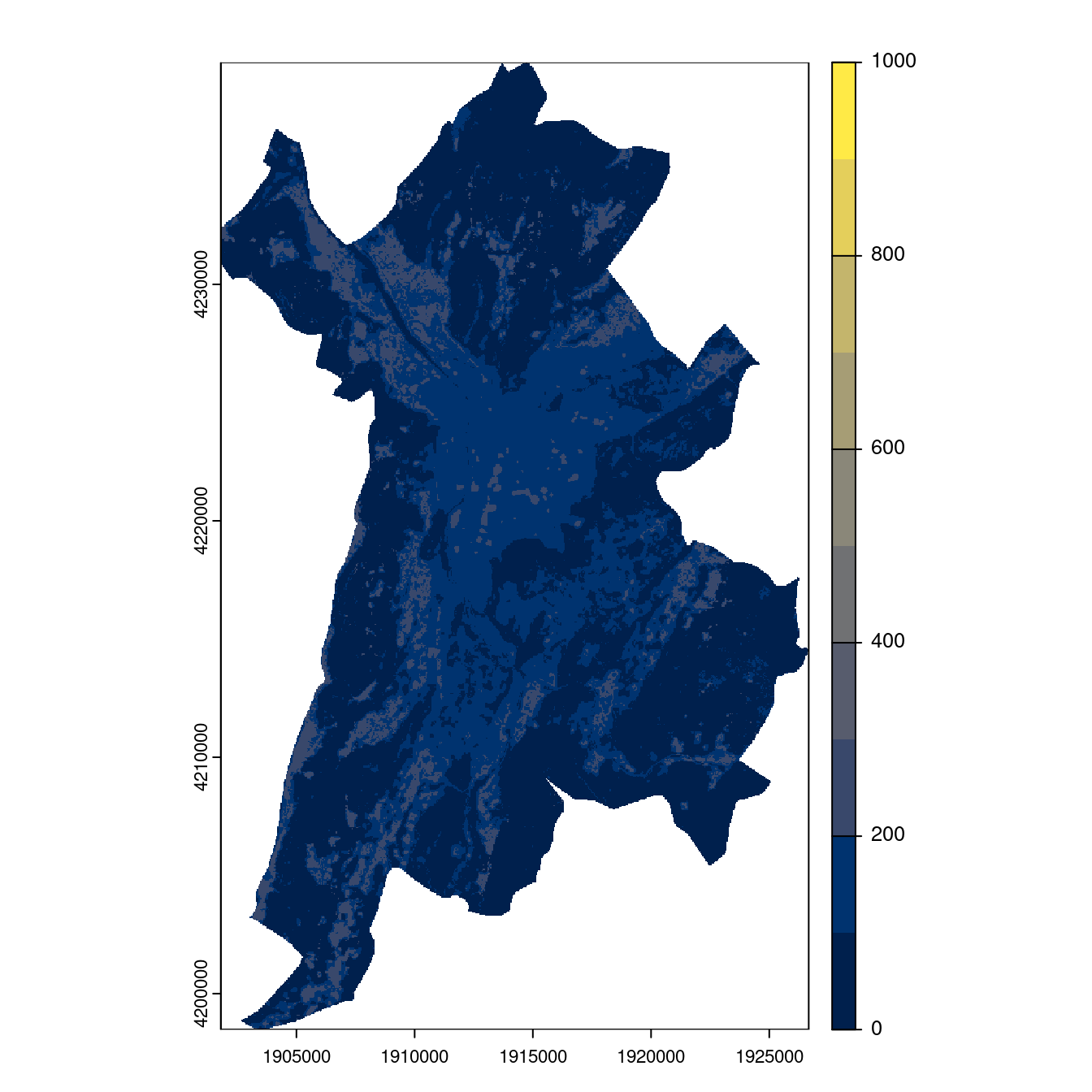 Projection des distributions potentielles contemporaine et futures jusqu'à l'horizon 2100 sous le scénario SSP5-8.5 (modèle d'ensemble, GCM IPSL).