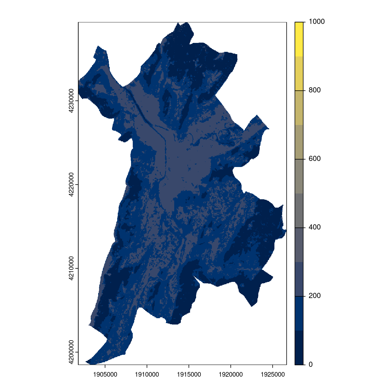 Projection des distributions potentielles contemporaine et futures jusqu'à l'horizon 2100 sous le scénario SSP5-8.5 (modèle d'ensemble, GCM IPSL).
