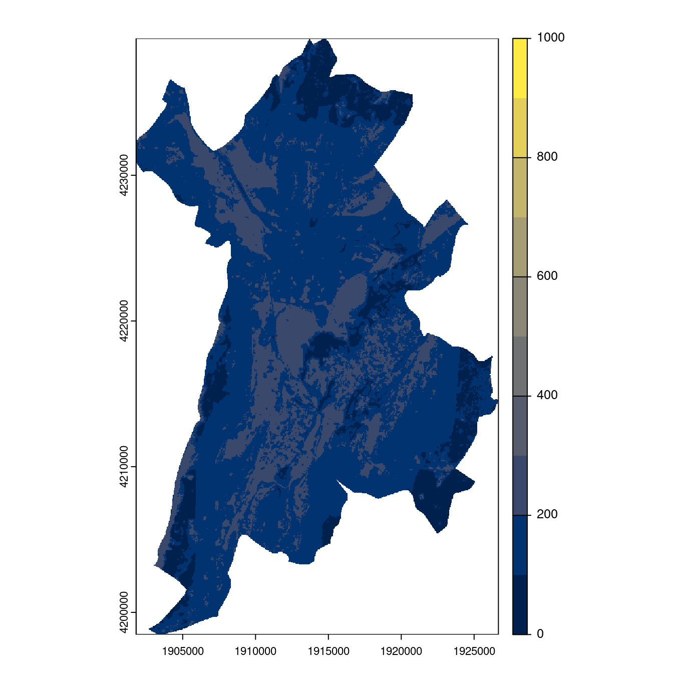 Projection des distributions potentielles contemporaine et futures jusqu'à l'horizon 2100 sous le scénario SSP5-8.5 (modèle d'ensemble, GCM IPSL).