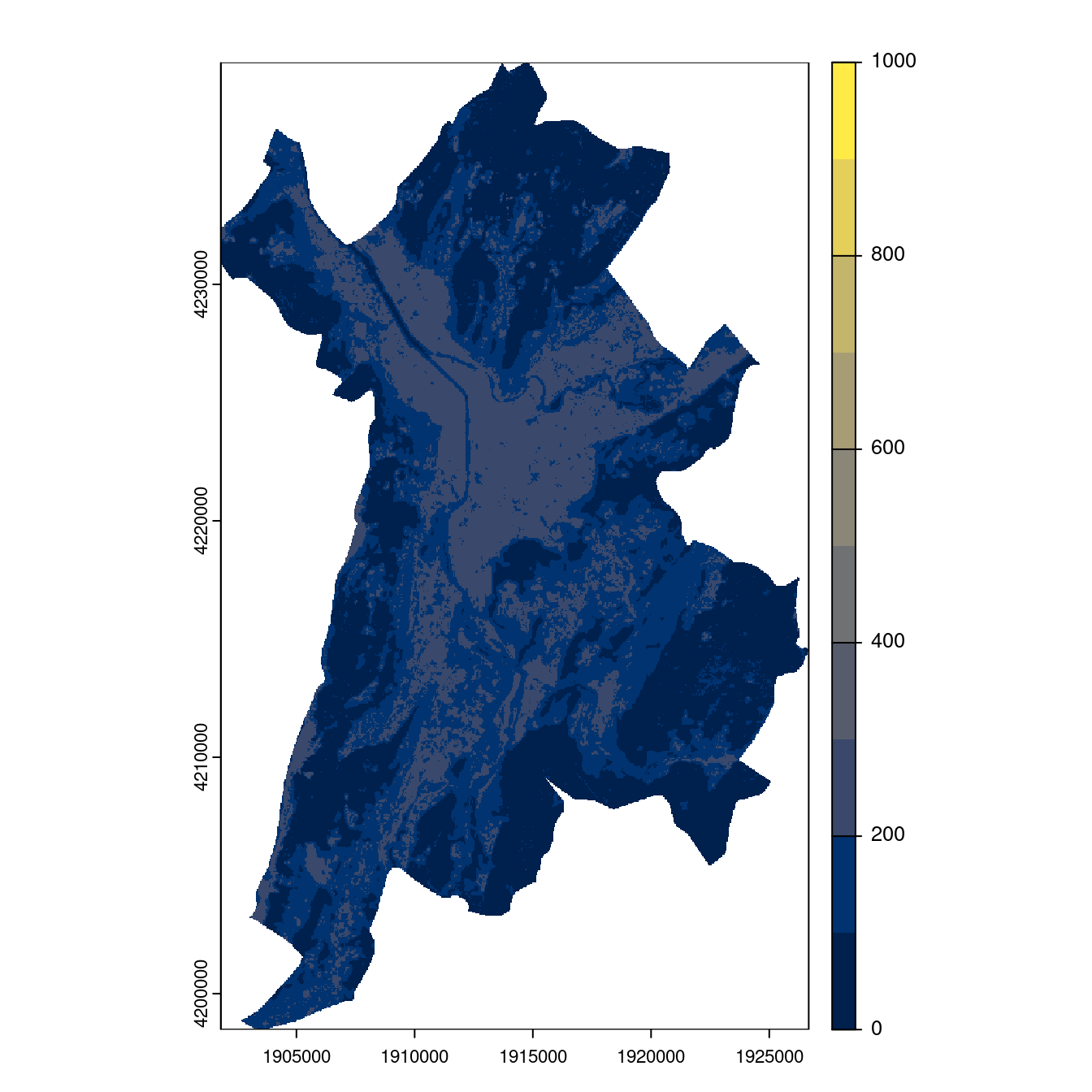 Projection des distributions potentielles contemporaine et futures jusqu'à l'horizon 2100 sous le scénario SSP5-8.5 (modèle d'ensemble, GCM IPSL).