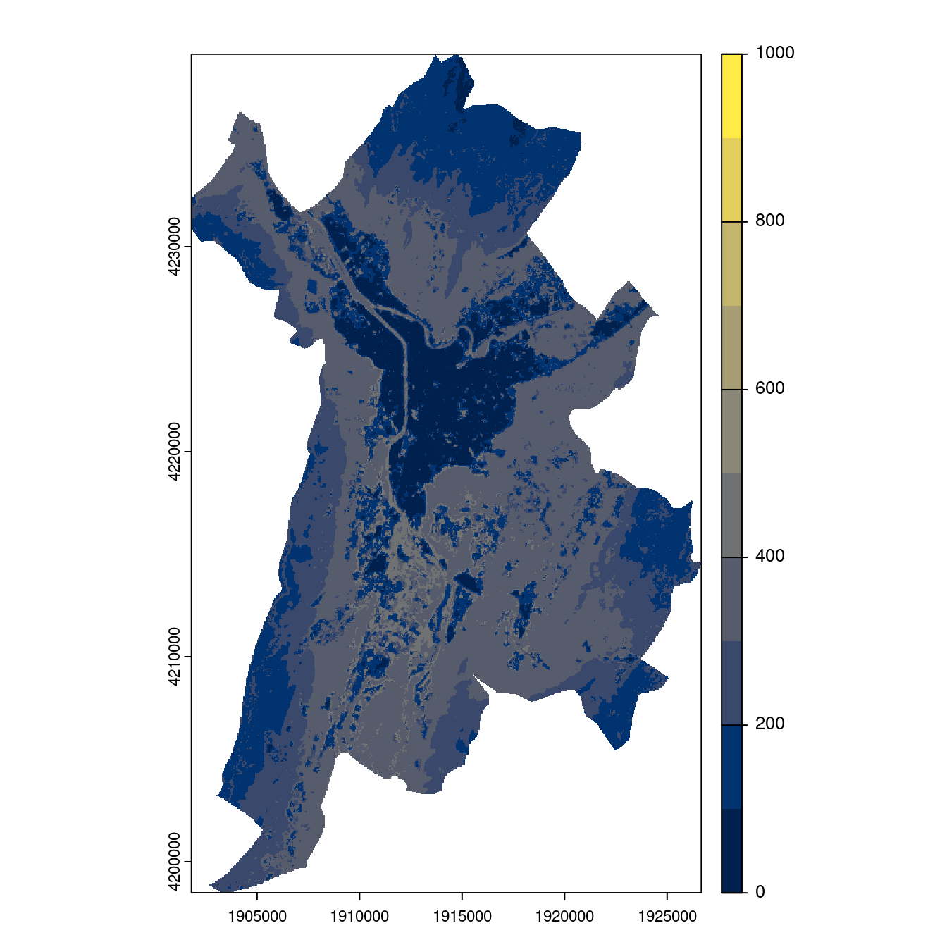 Projection des distributions potentielles contemporaine et futures jusqu'à l'horizon 2100 sous le scénario SSP5-8.5 (modèle d'ensemble, GCM IPSL).