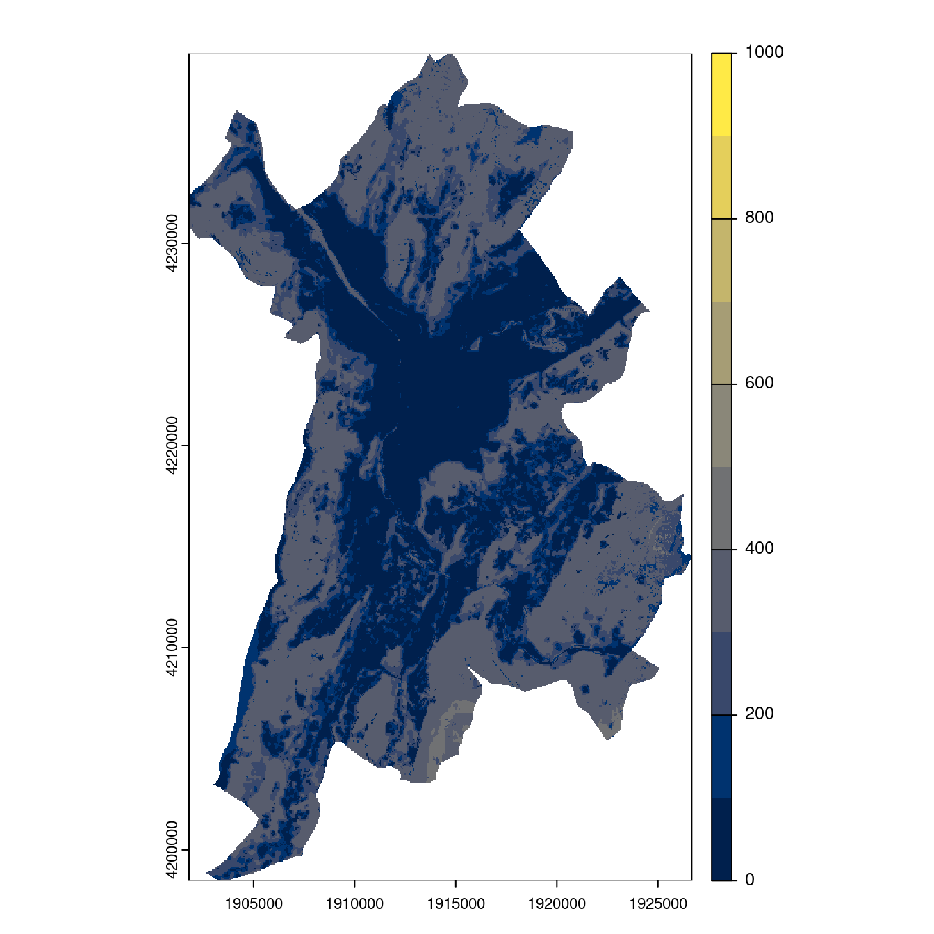 Projection des distributions potentielles contemporaine et futures jusqu'à l'horizon 2100 sous le scénario SSP5-8.5 (modèle d'ensemble, GCM IPSL).