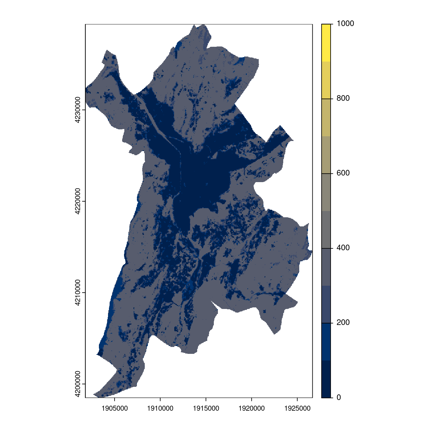 Projection des distributions potentielles contemporaine et futures jusqu'à l'horizon 2100 sous le scénario SSP5-8.5 (modèle d'ensemble, GCM IPSL).