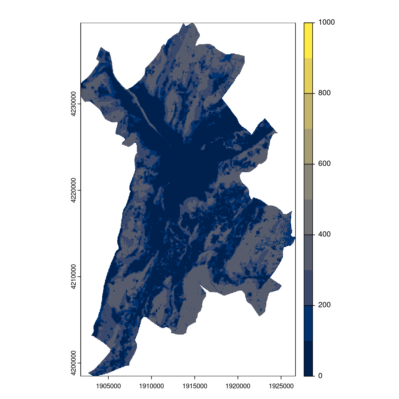 Projection des distributions potentielles contemporaine et futures jusqu'à l'horizon 2100 sous le scénario SSP5-8.5 (modèle d'ensemble, GCM IPSL).