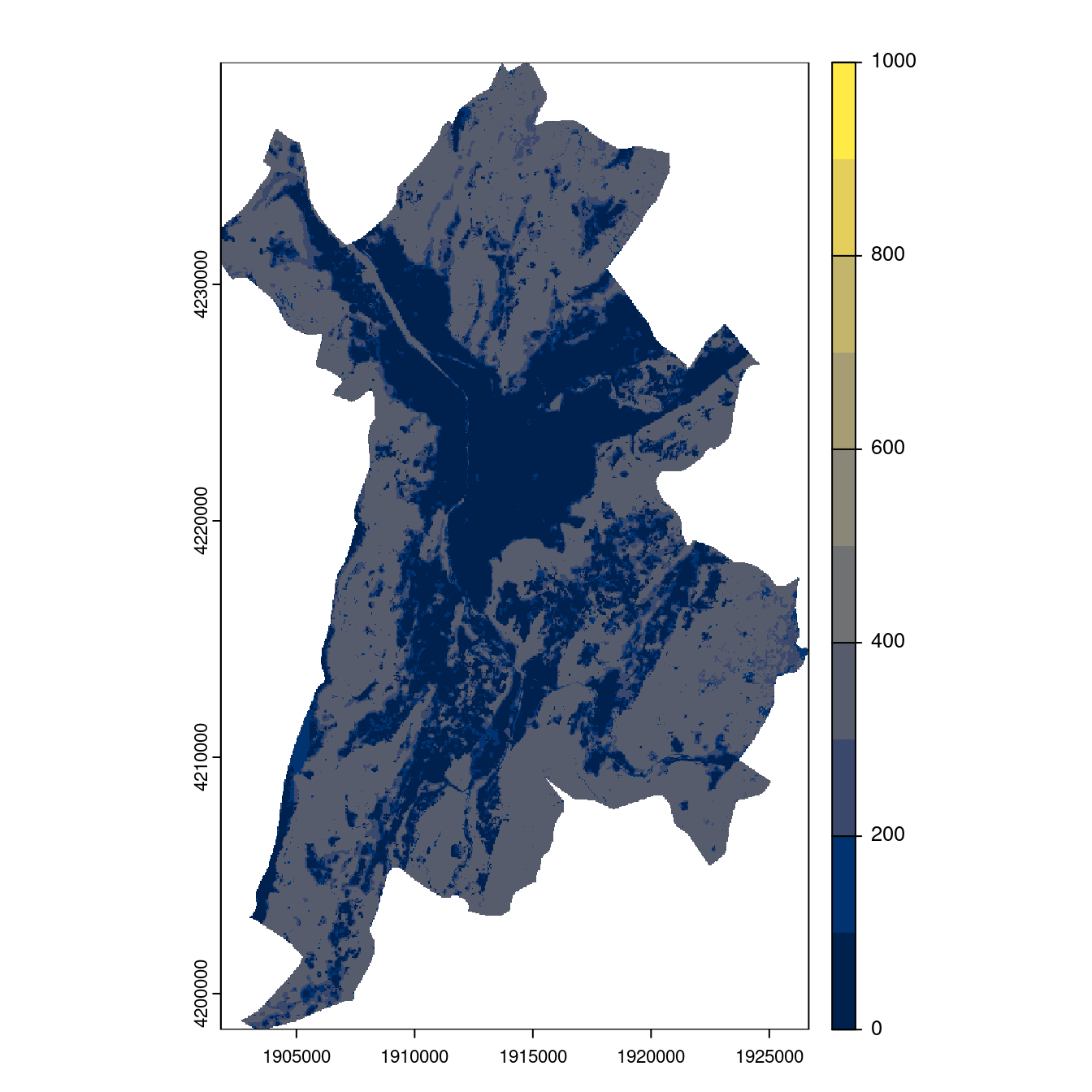 Projection des distributions potentielles contemporaine et futures jusqu'à l'horizon 2100 sous le scénario SSP5-8.5 (modèle d'ensemble, GCM IPSL).