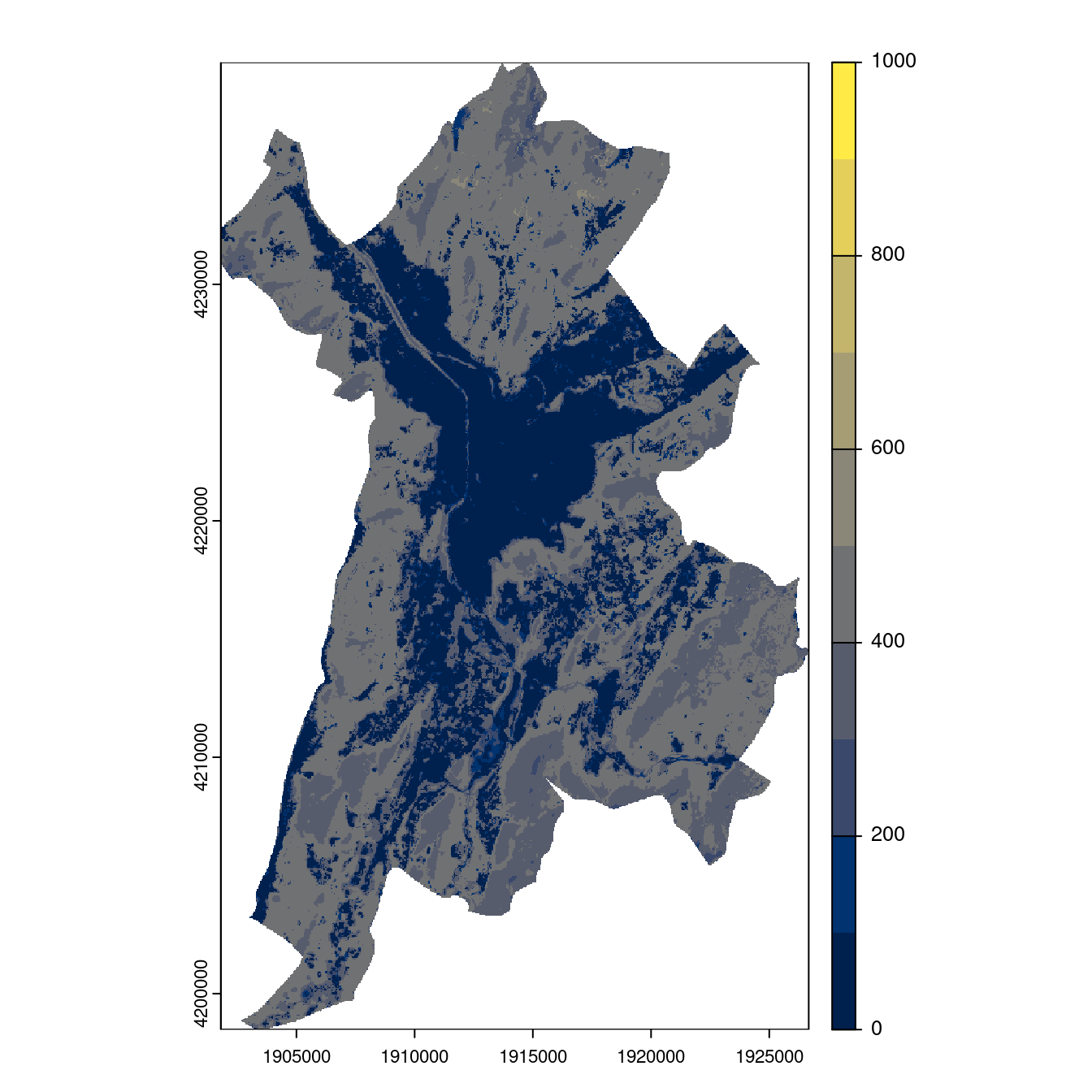 Projection des distributions potentielles contemporaine et futures jusqu'à l'horizon 2100 sous le scénario SSP5-8.5 (modèle d'ensemble, GCM IPSL).