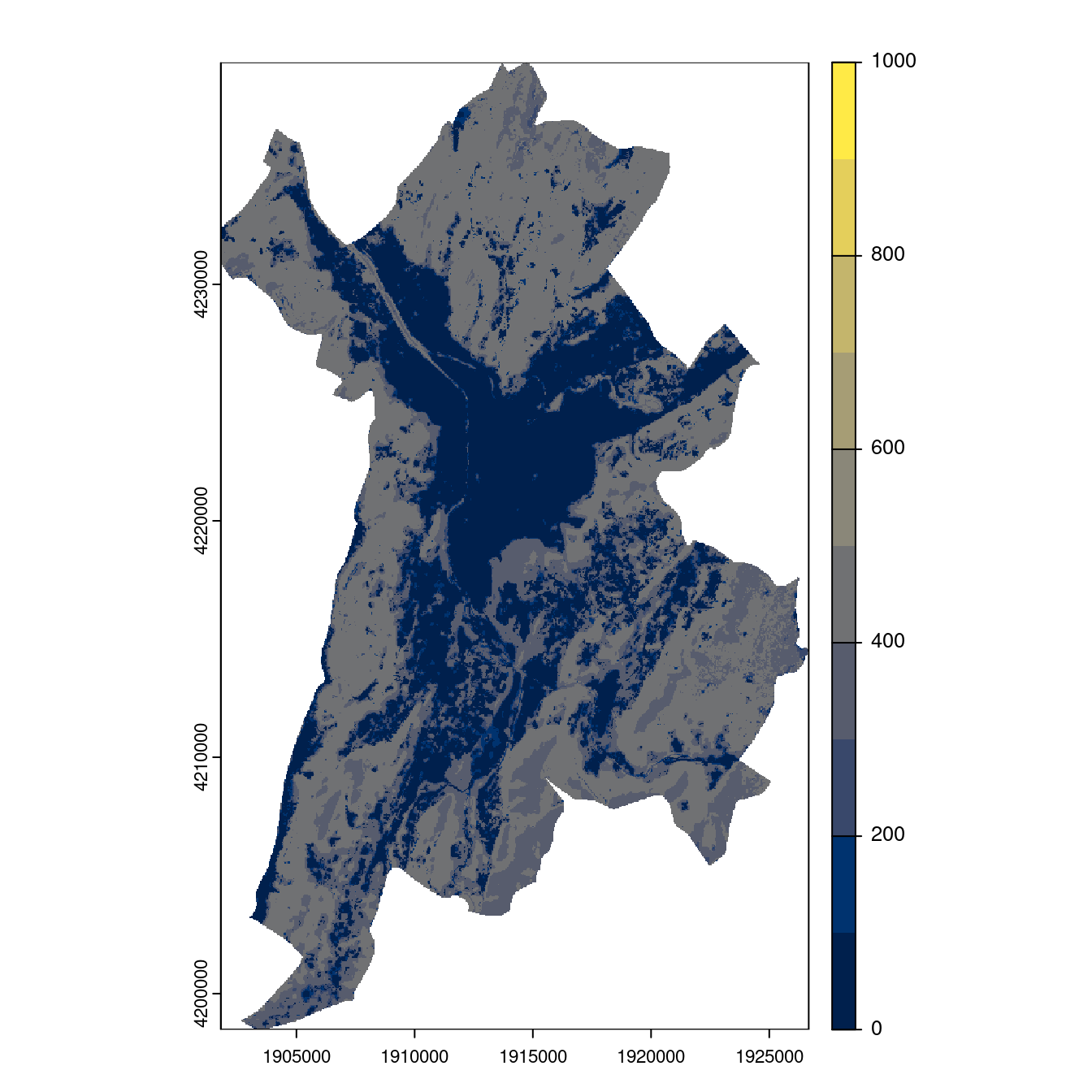 Projection des distributions potentielles contemporaine et futures jusqu'à l'horizon 2100 sous le scénario SSP5-8.5 (modèle d'ensemble, GCM IPSL).