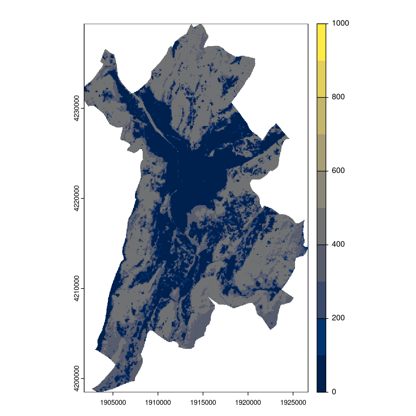 Projection des distributions potentielles contemporaine et futures jusqu'à l'horizon 2100 sous le scénario SSP5-8.5 (modèle d'ensemble, GCM IPSL).