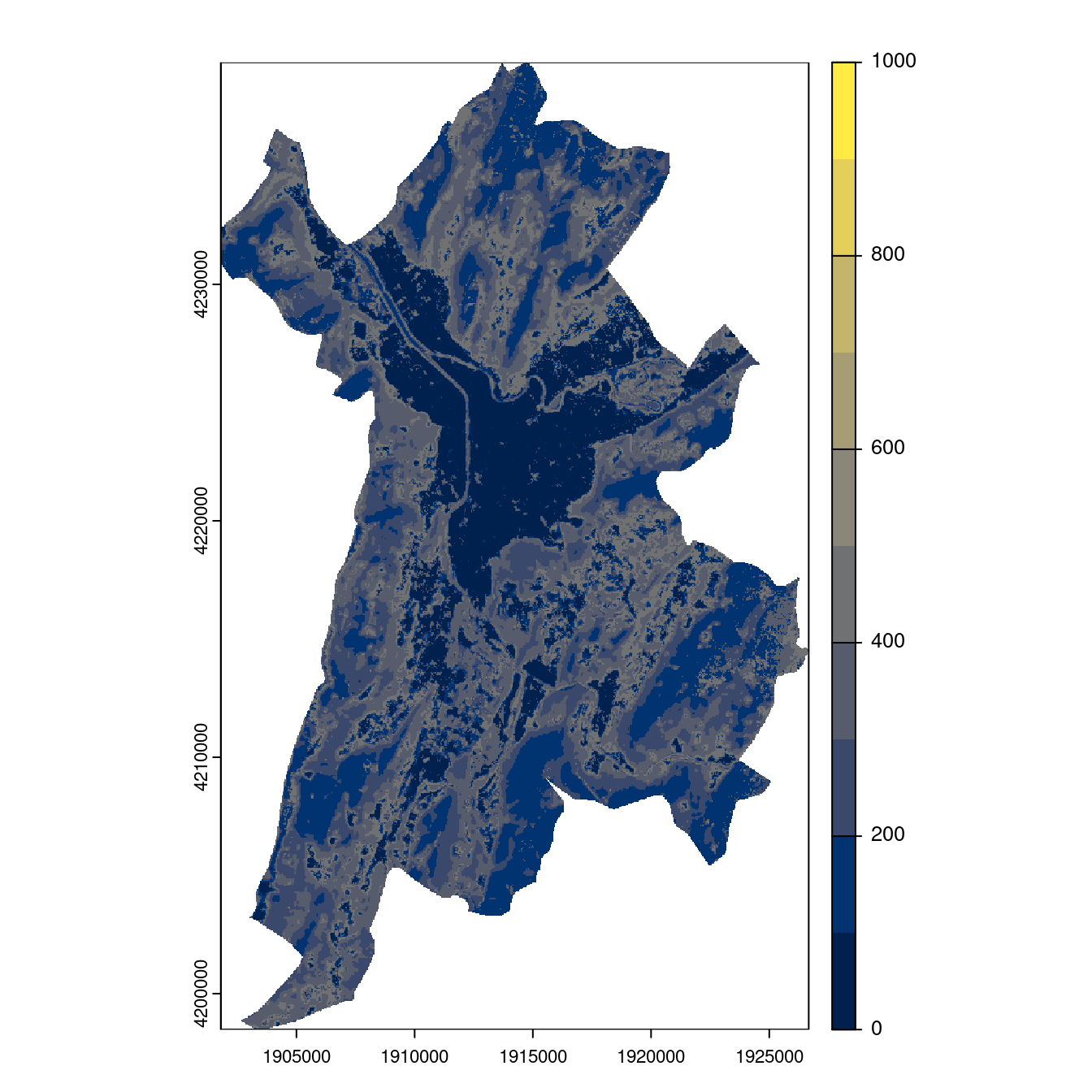 Projection des distributions potentielles contemporaine et futures jusqu'à l'horizon 2100 sous le scénario SSP5-8.5 (modèle d'ensemble, GCM IPSL).