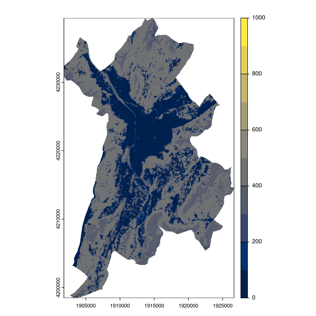 Projection des distributions potentielles contemporaine et futures jusqu'à l'horizon 2100 sous le scénario SSP5-8.5 (modèle d'ensemble, GCM IPSL).