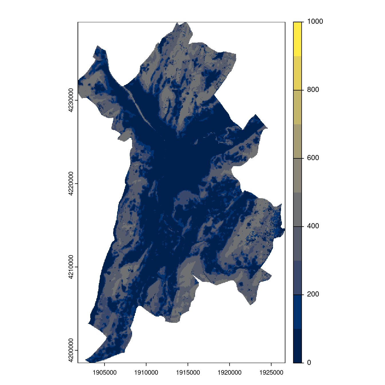 Projection des distributions potentielles contemporaine et futures jusqu'à l'horizon 2100 sous le scénario SSP5-8.5 (modèle d'ensemble, GCM IPSL).