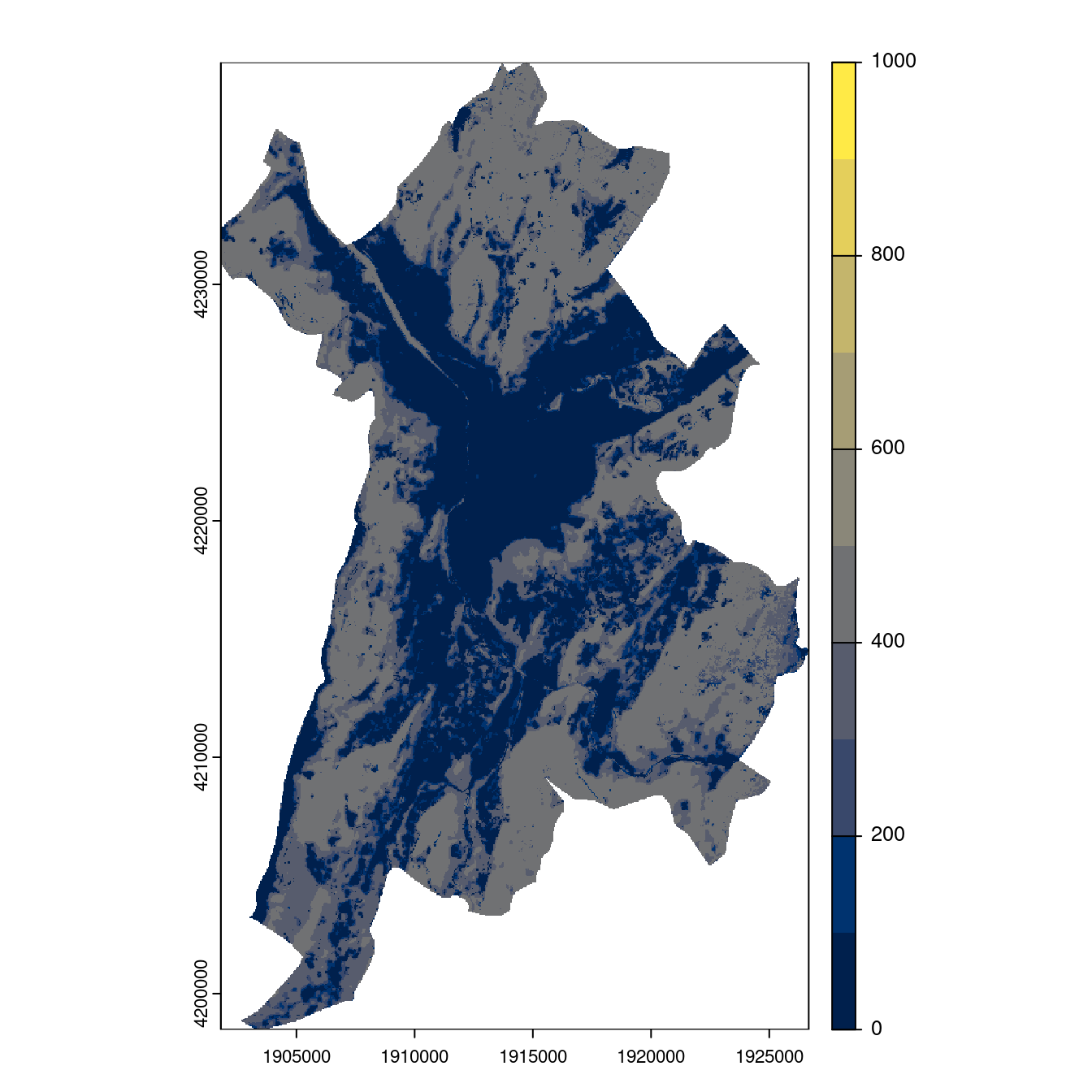 Projection des distributions potentielles contemporaine et futures jusqu'à l'horizon 2100 sous le scénario SSP5-8.5 (modèle d'ensemble, GCM IPSL).