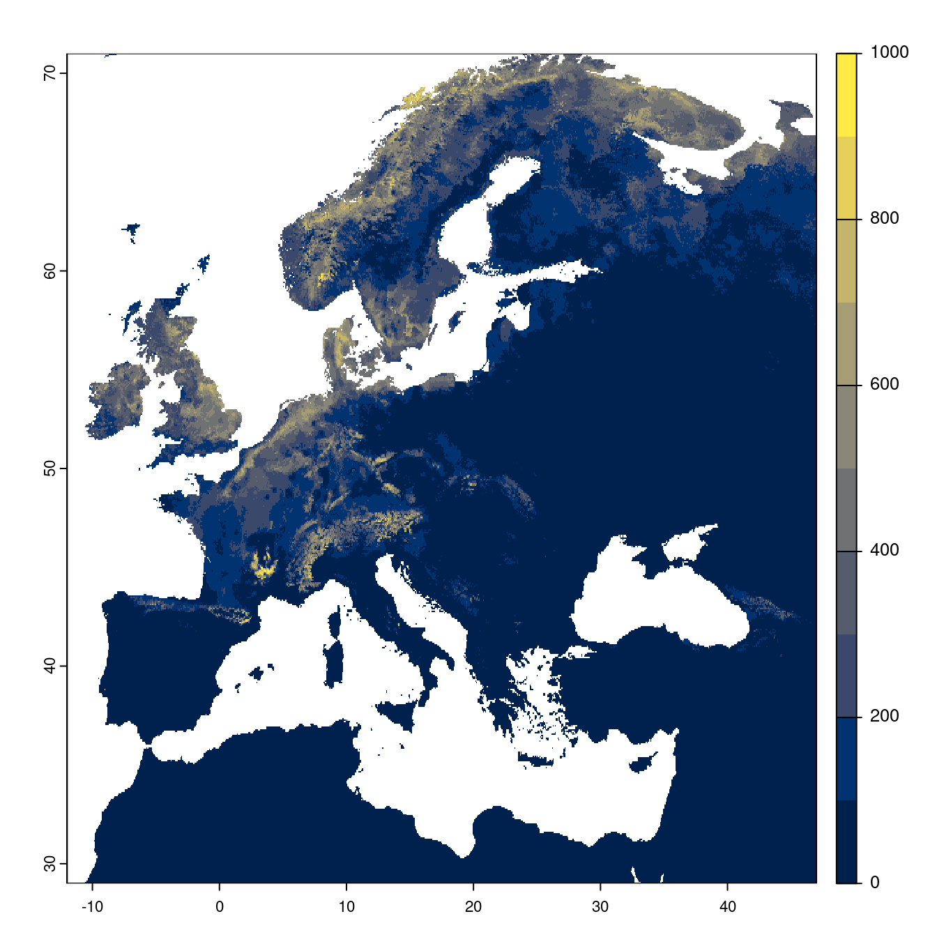 Projection des distributions potentielles futures jusqu'à l'horizon 2100 sous le scénario SSP5-8.5 (modèle d'ensemble).