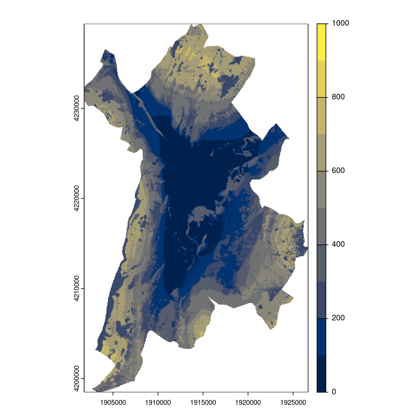 Projection des distributions potentielles contemporaine et futures jusqu'à l'horizon 2100 sous le scénario SSP5-8.5 (modèle d'ensemble, GCM IPSL).