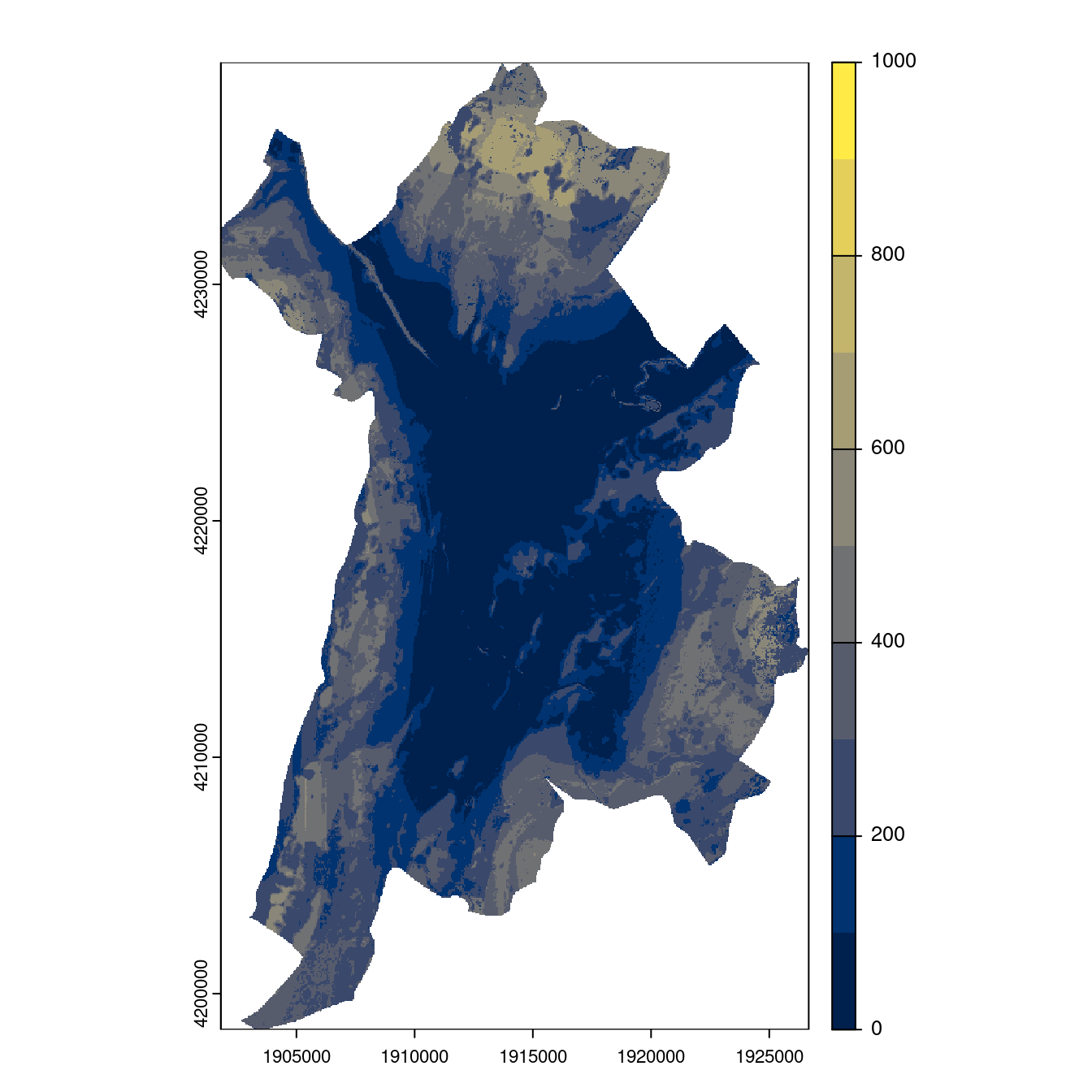 Projection des distributions potentielles contemporaine et futures jusqu'à l'horizon 2100 sous le scénario SSP5-8.5 (modèle d'ensemble, GCM IPSL).