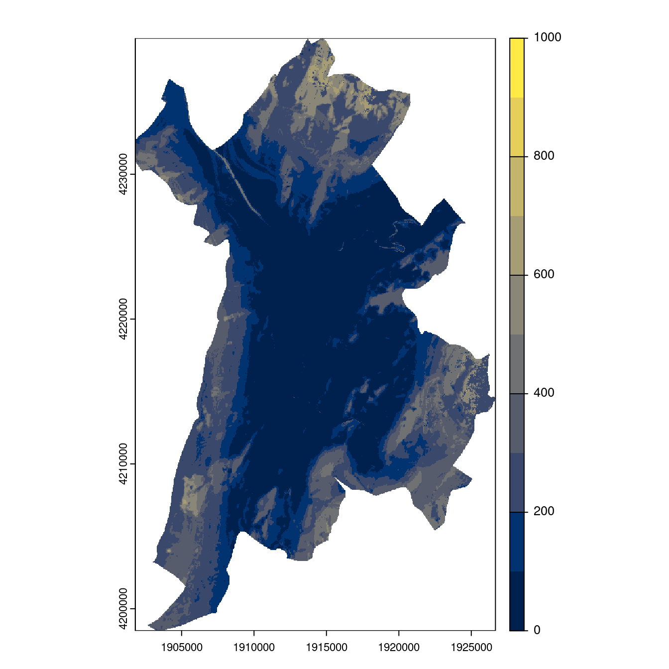 Projection des distributions potentielles contemporaine et futures jusqu'à l'horizon 2100 sous le scénario SSP5-8.5 (modèle d'ensemble, GCM IPSL).