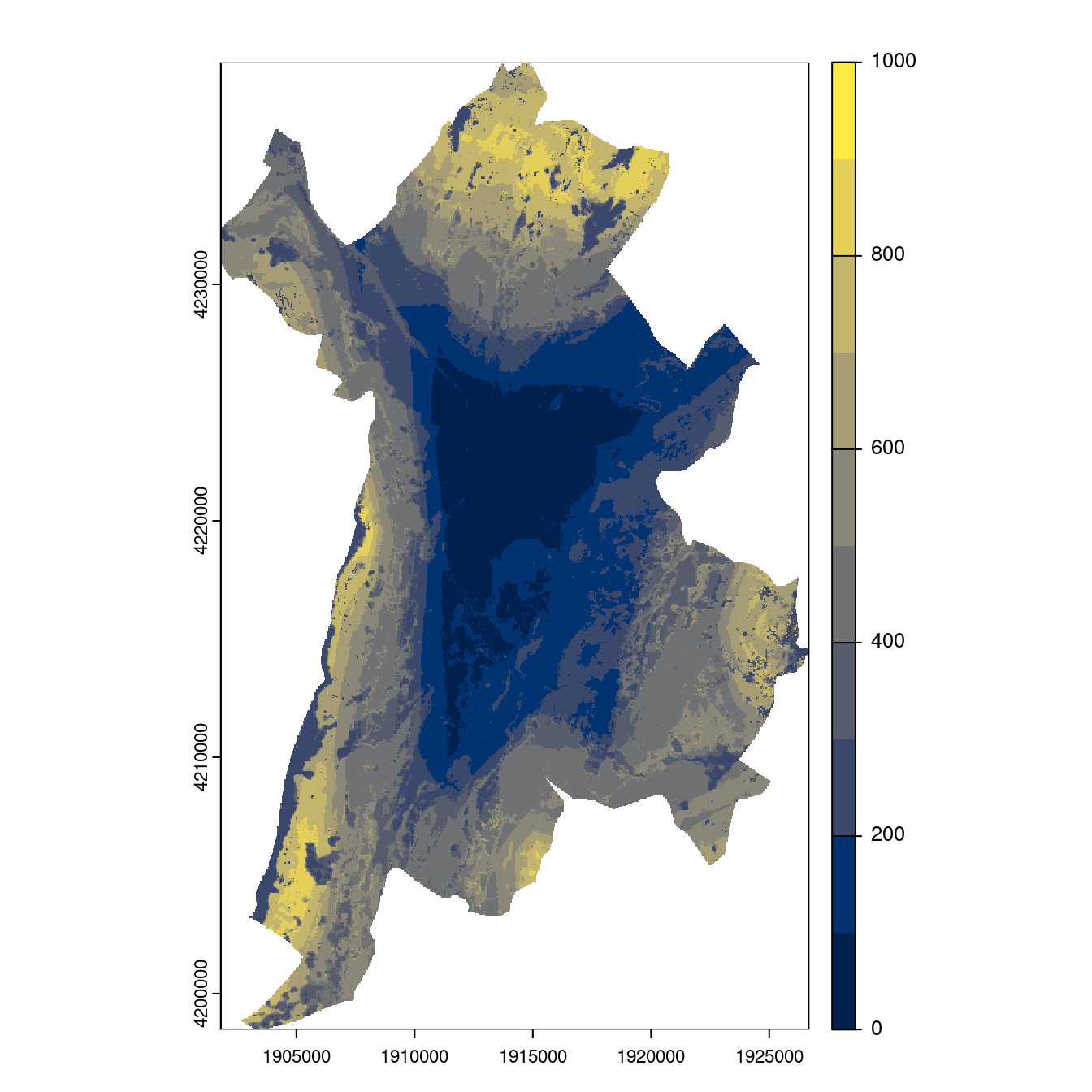 Projection des distributions potentielles contemporaine et futures jusqu'à l'horizon 2100 sous le scénario SSP5-8.5 (modèle d'ensemble, GCM IPSL).