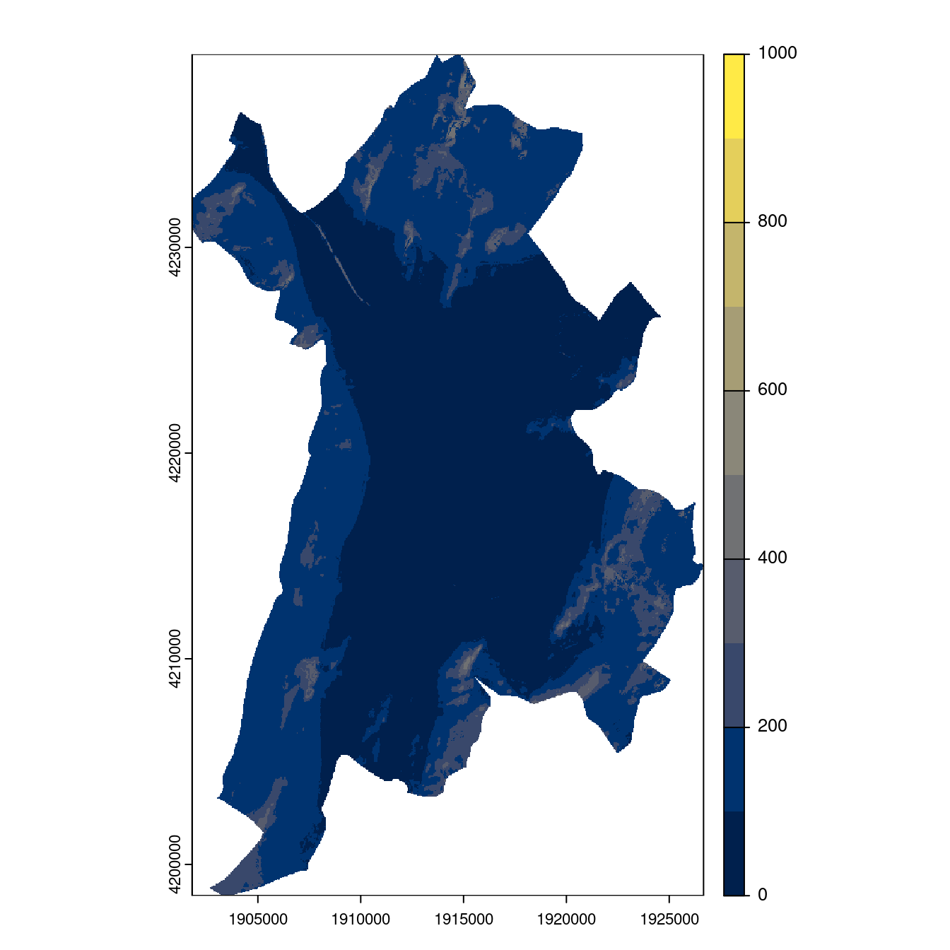 Projection des distributions potentielles contemporaine et futures jusqu'à l'horizon 2100 sous le scénario SSP5-8.5 (modèle d'ensemble, GCM IPSL).