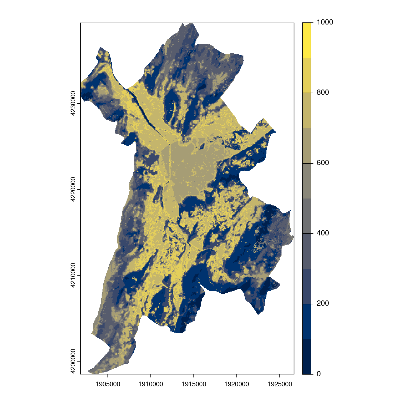 Projection des distributions potentielles contemporaine et futures jusqu'à l'horizon 2100 sous le scénario SSP5-8.5 (modèle d'ensemble, GCM IPSL).