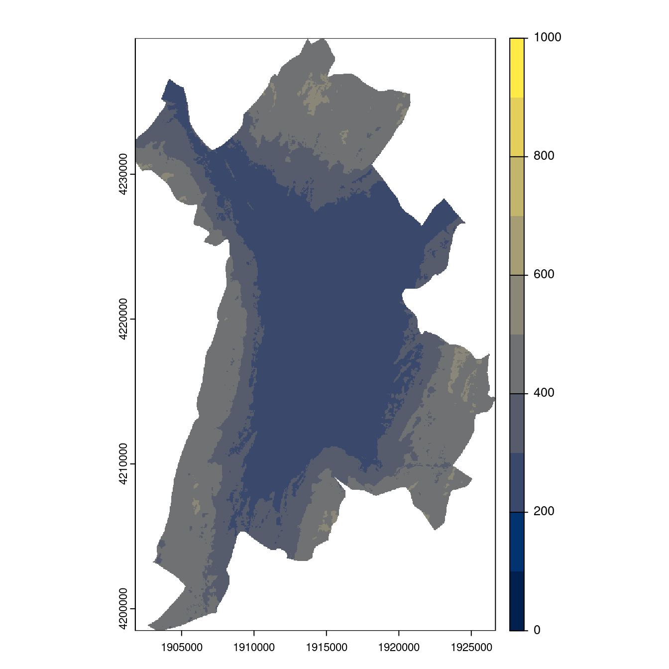 Projection des distributions potentielles contemporaine et futures jusqu'à l'horizon 2100 sous le scénario SSP5-8.5 (modèle d'ensemble, GCM IPSL).