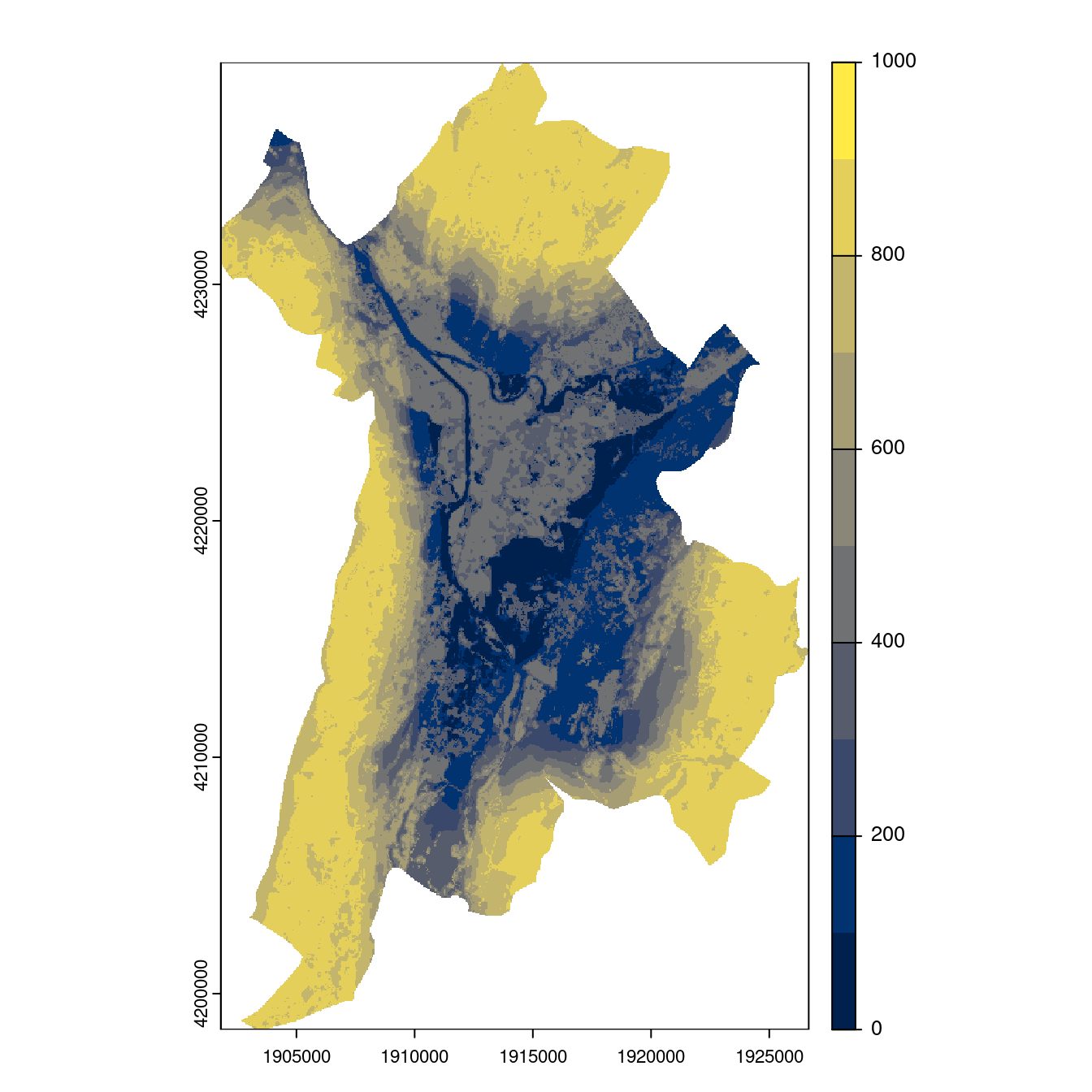 Projection des distributions potentielles contemporaine et futures jusqu'à l'horizon 2100 sous le scénario SSP5-8.5 (modèle d'ensemble, GCM IPSL).